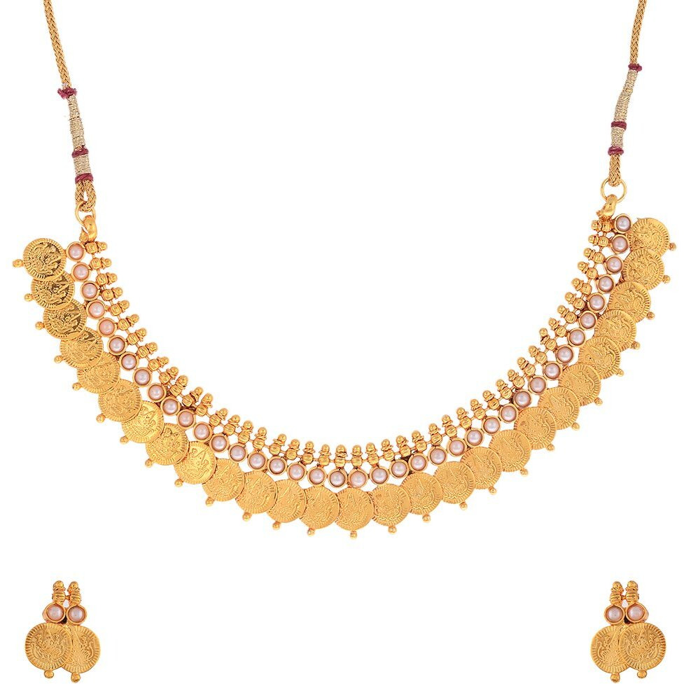 ZENEME Gold Plated and Bangles & Maharani Temple Coin Necklace Set for Women & Girls (Design_07, 2.6 Inches)