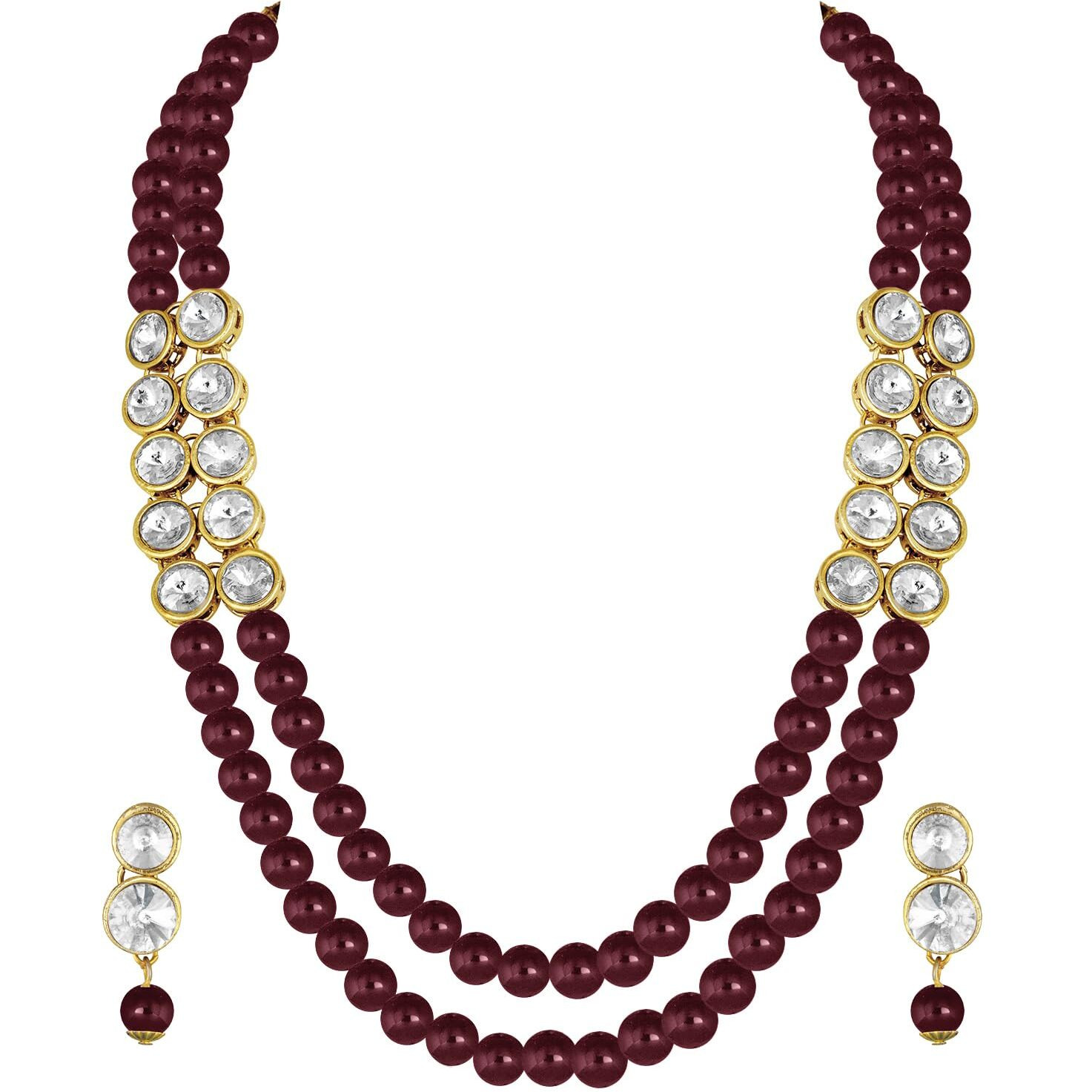 Peora Gold Plated Crystal Pearl Long Necklace with Earring Traditional Jewellery Set for Women Girls