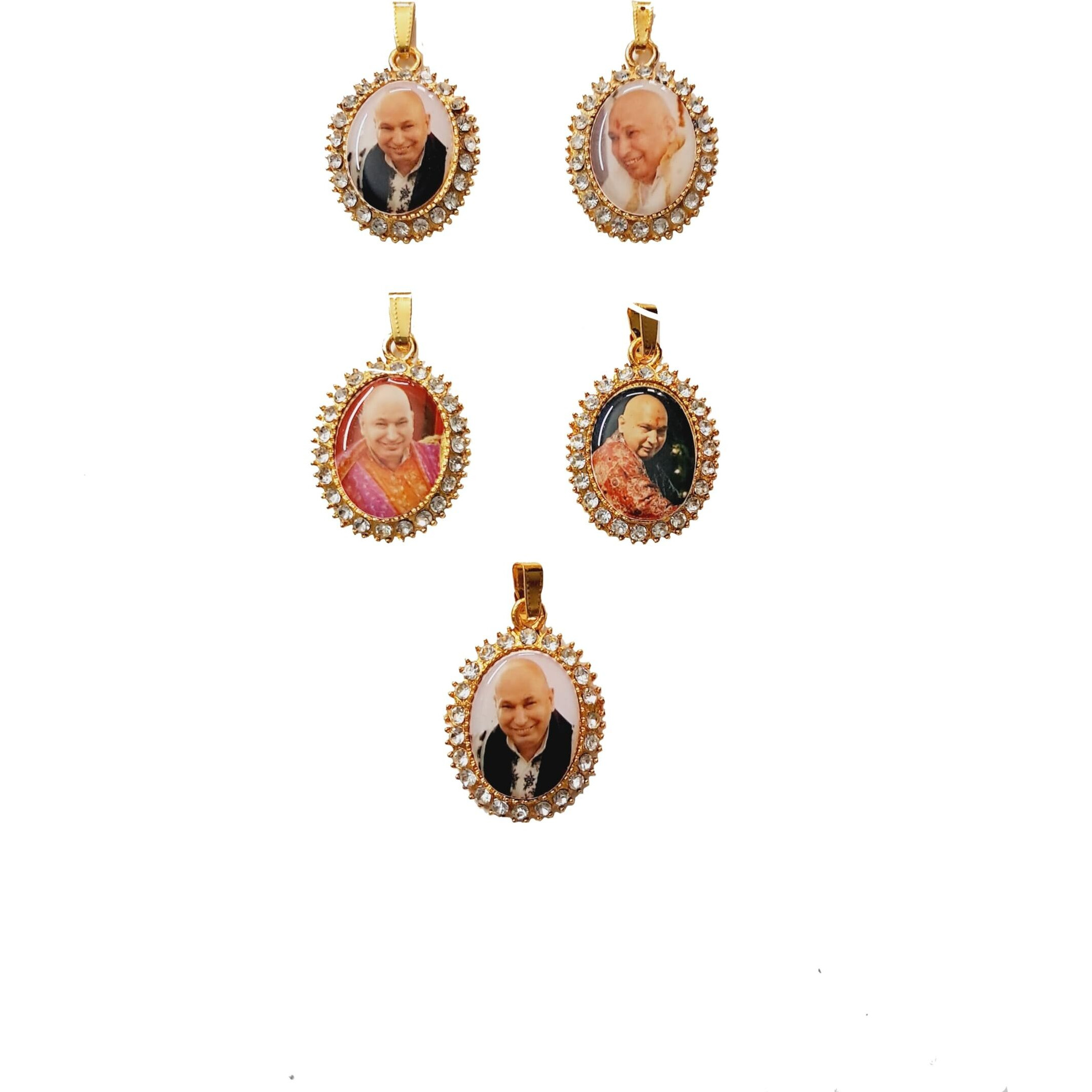 A n B Aish-n-Bless (Set of 5) GURU JI SWAROOP/Photo Golden Metal Pendants/Lockets for Neck Chain For Women,Men And Kids (Medium Size)