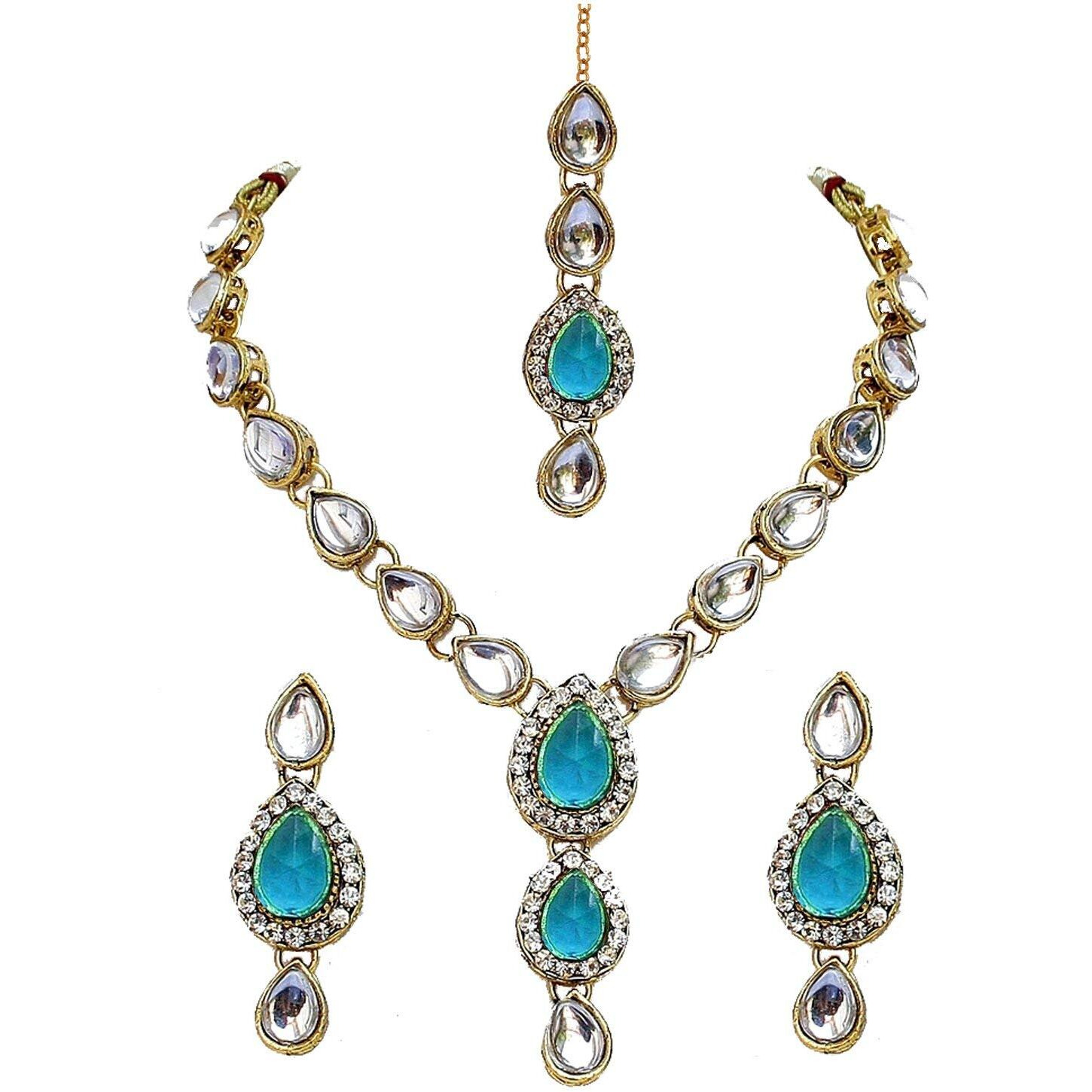 Lucky Jewellery 1-Line Green Colour Kundan Set (MSK-1-LINE-RAMA)