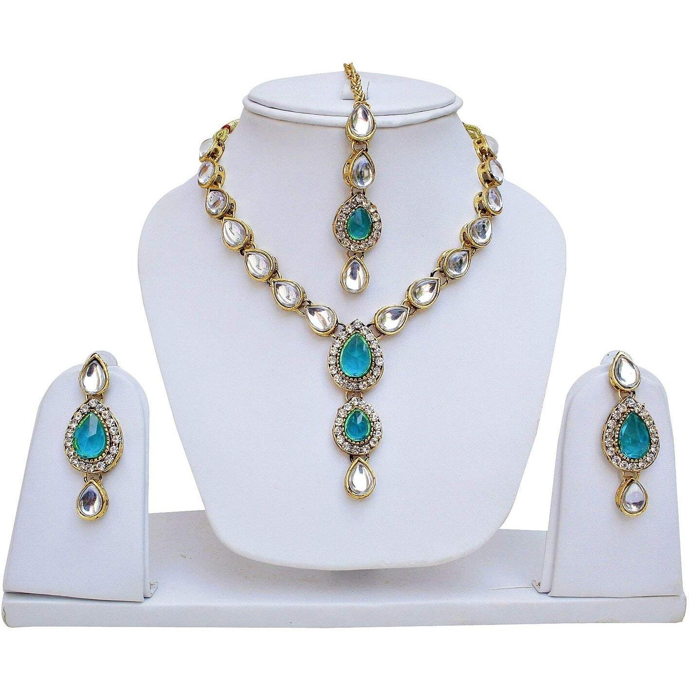 Lucky Jewellery 1-Line Green Colour Kundan Set (MSK-1-LINE-RAMA)