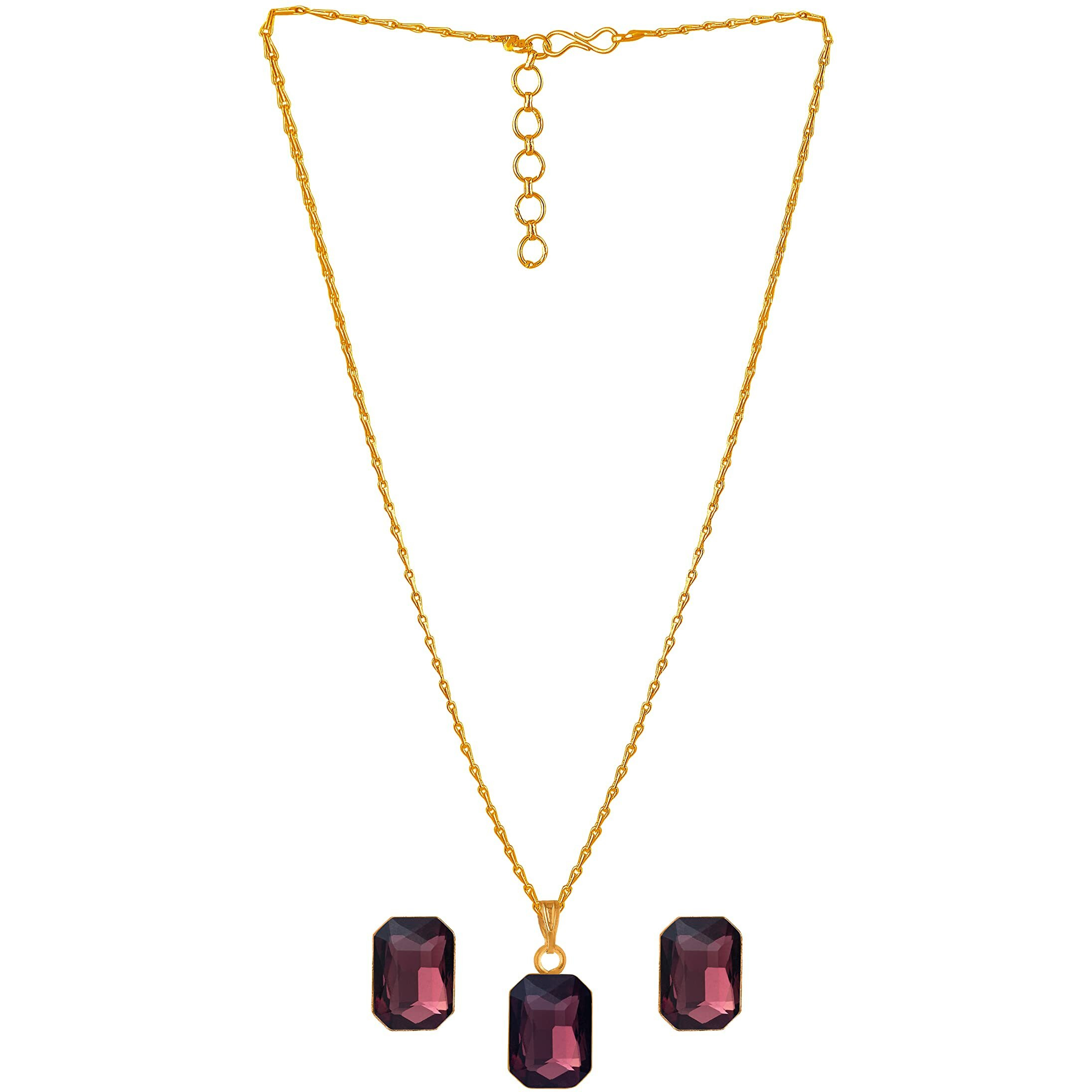 JFL - Jewellery for Less Gold-plated Purple Crystal Pendant with Chain and Earrings Set for Women-Valentine Latest Love,Valentine