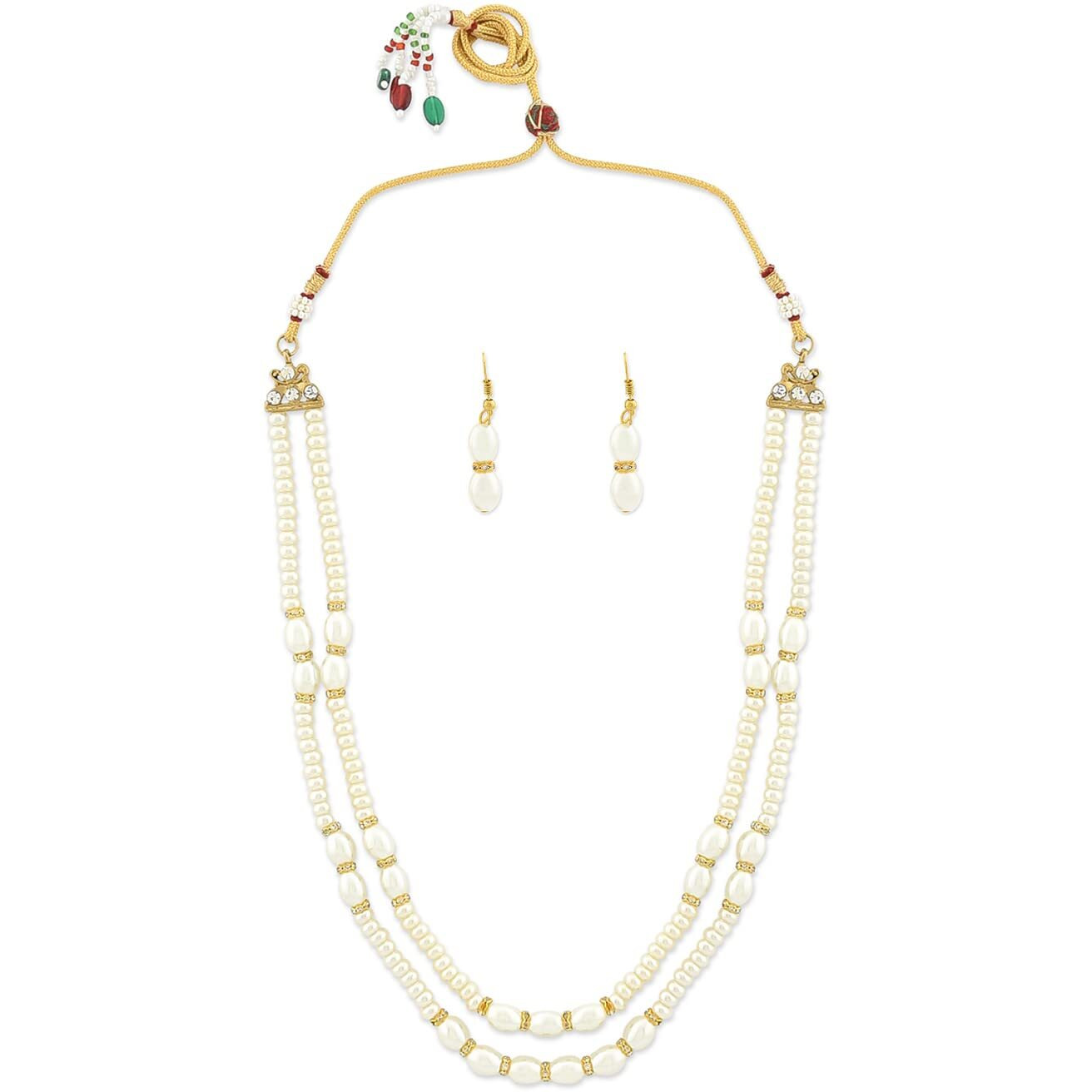 ZAVERI PEARLS Gold Tone 2 Layers Pearl Embellished Necklace & Earring Set For Women-ZPFK11537