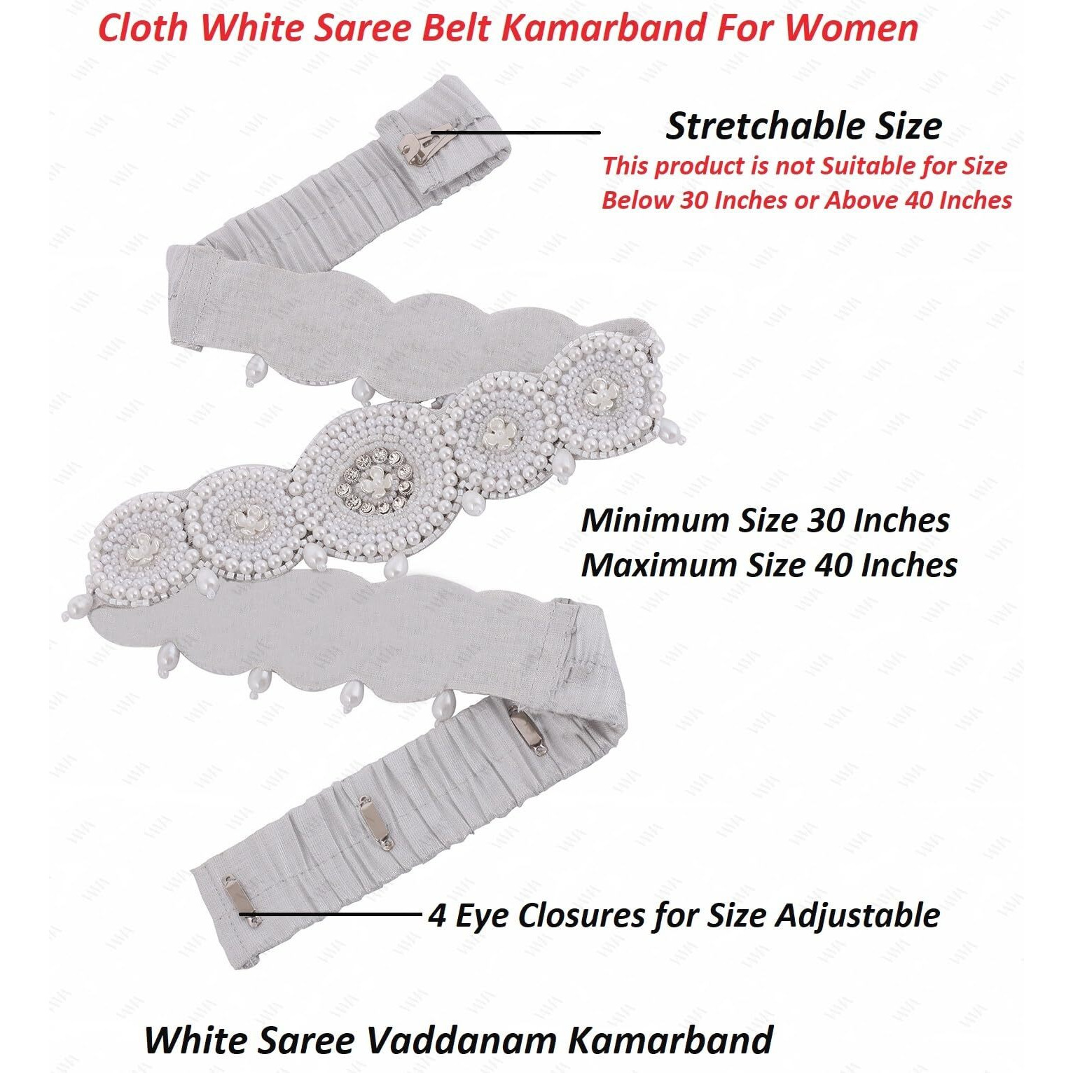 VAMA Fashions White Cloth Saree Waist Belt Sontada Patti Vadanam Kamarpatta Kamarband For Women (Silver Kamarbandh, Fabric)