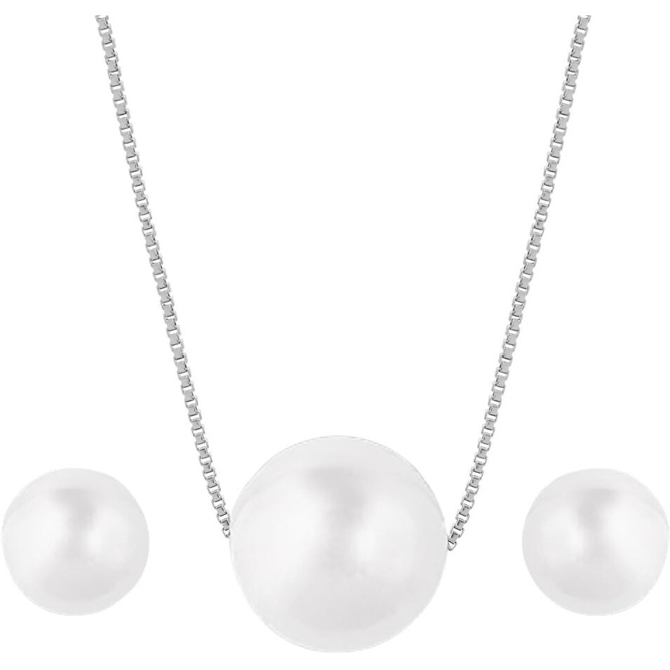 ZAVYA 925 Sterling Silver Jewellery Set Silver-Plated White Pearl-Beaded | With Certificate of Authenticity and 925 Hallmark