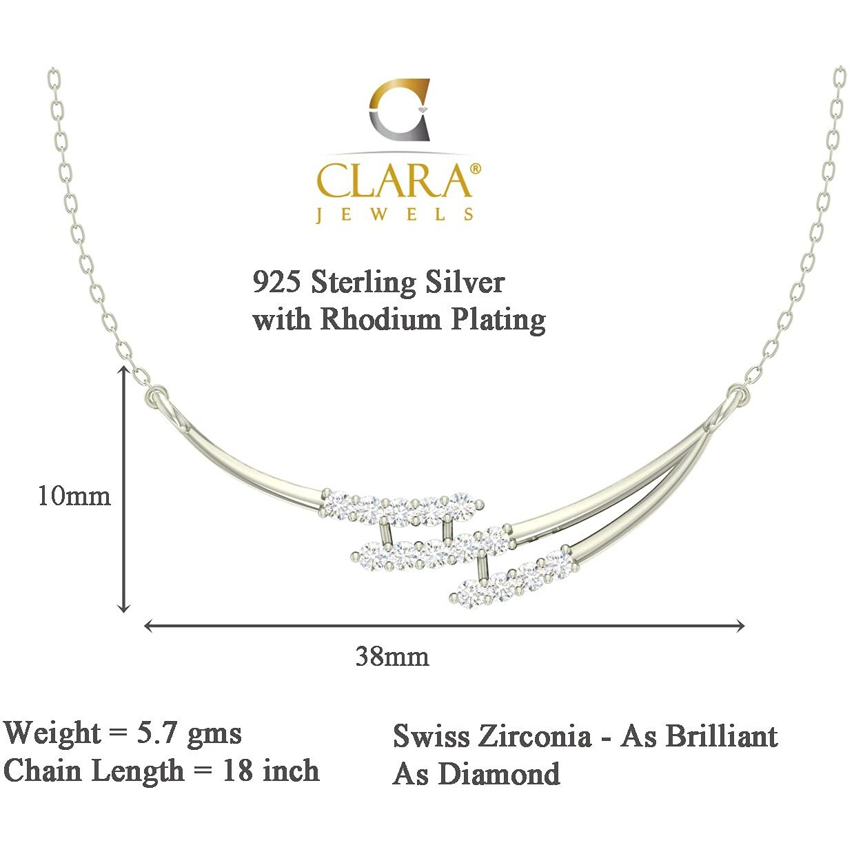 Clara 925 Sterling Silver Rhodium Plated Isla Pendant Earring Necklace Set With Chain Gift for Women and Girls