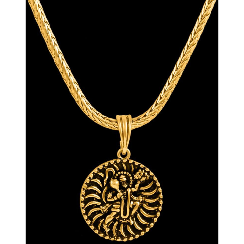 Nakabh Oxidised Gold Plated 3D Pendant Chain for Men Boys (Style 04)