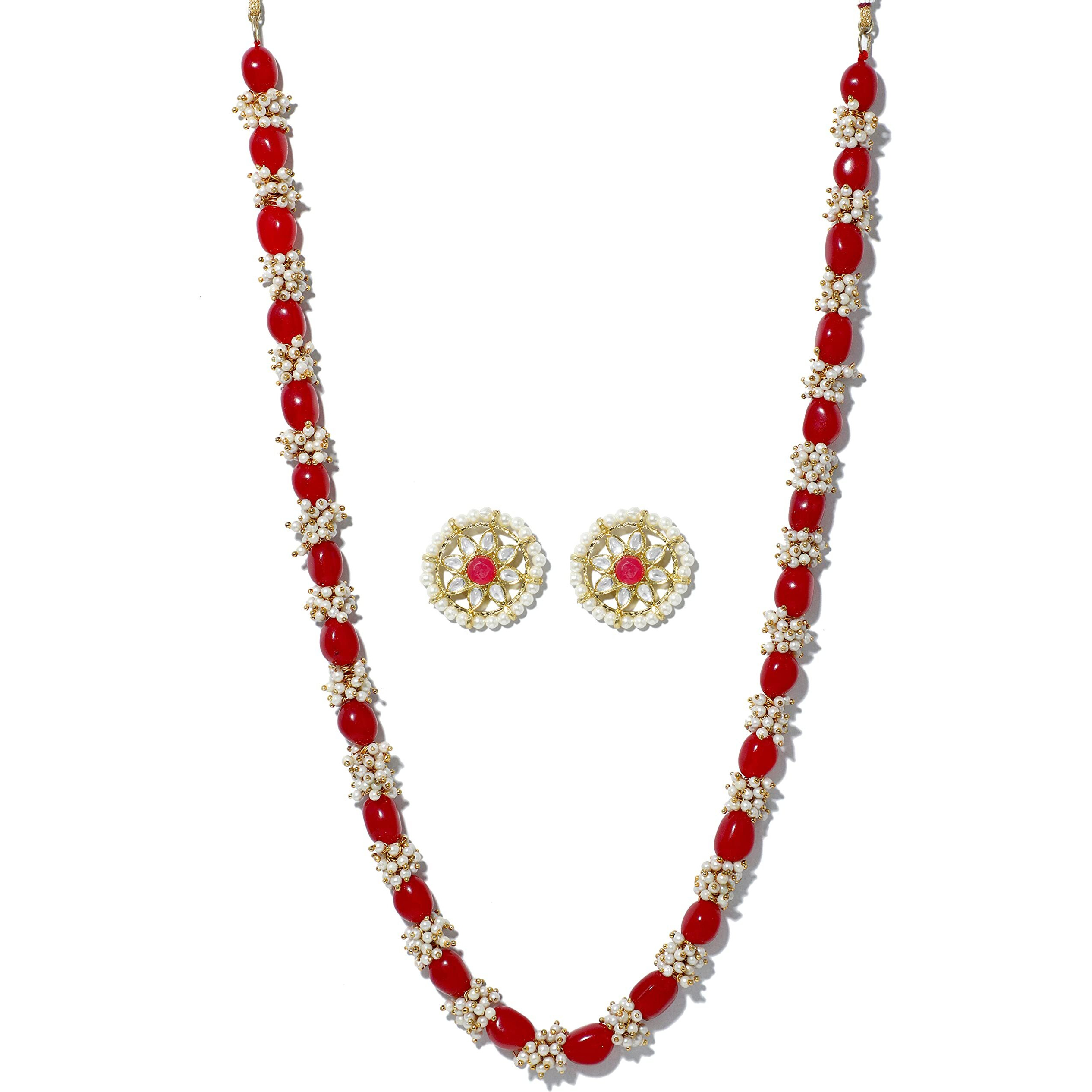 Karatcart Tassels Rani Haar Necklace Set for Women ( Red Beads )