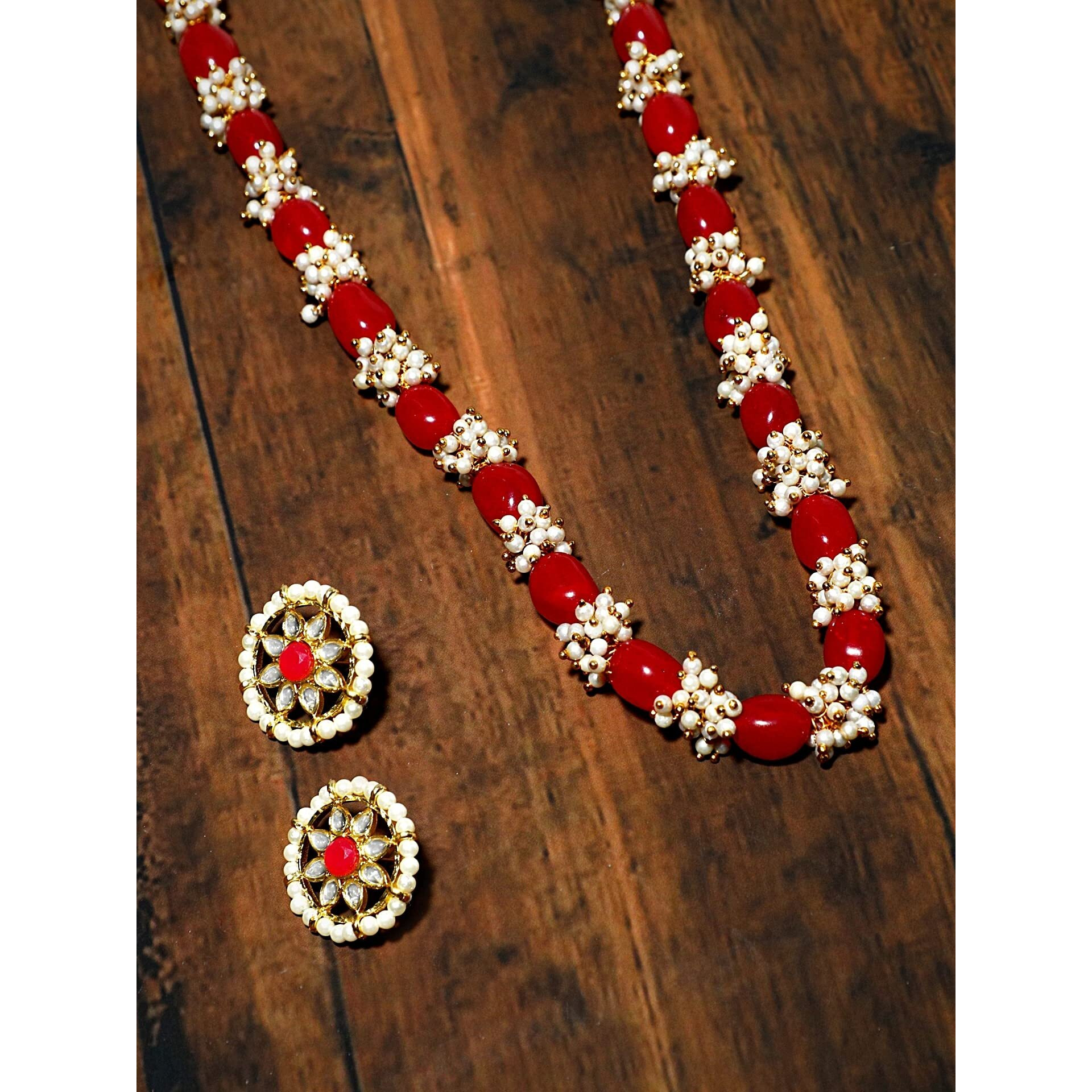 Karatcart Tassels Rani Haar Necklace Set for Women ( Red Beads )