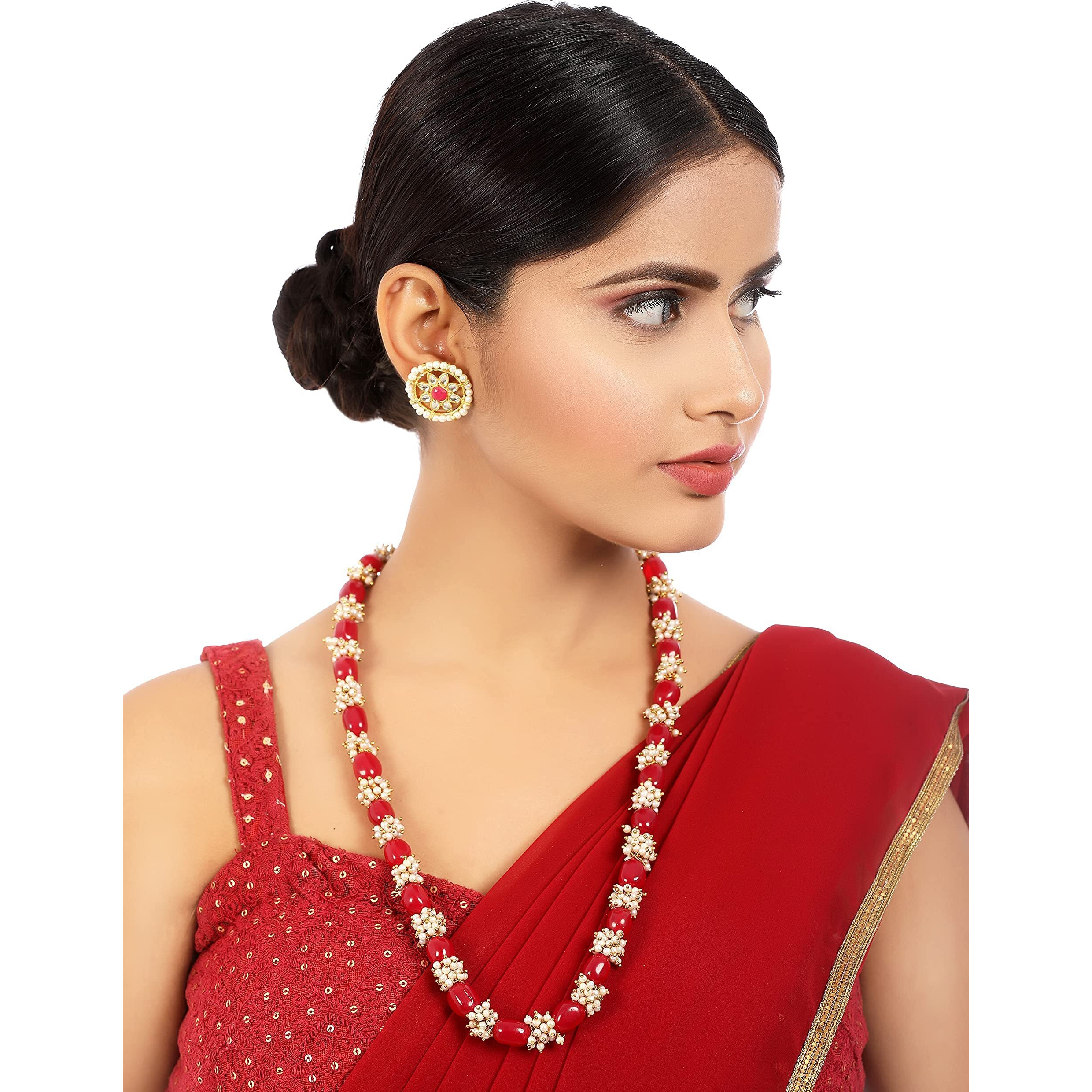 Karatcart Tassels Rani Haar Necklace Set for Women ( Red Beads )