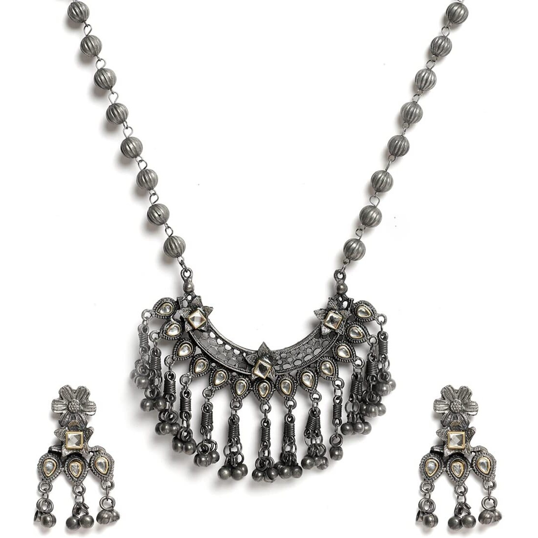 YouBella Jewellery Oxidised Silver Necklace Jewellery Set with Earrings for Girls and Women (Style 5)