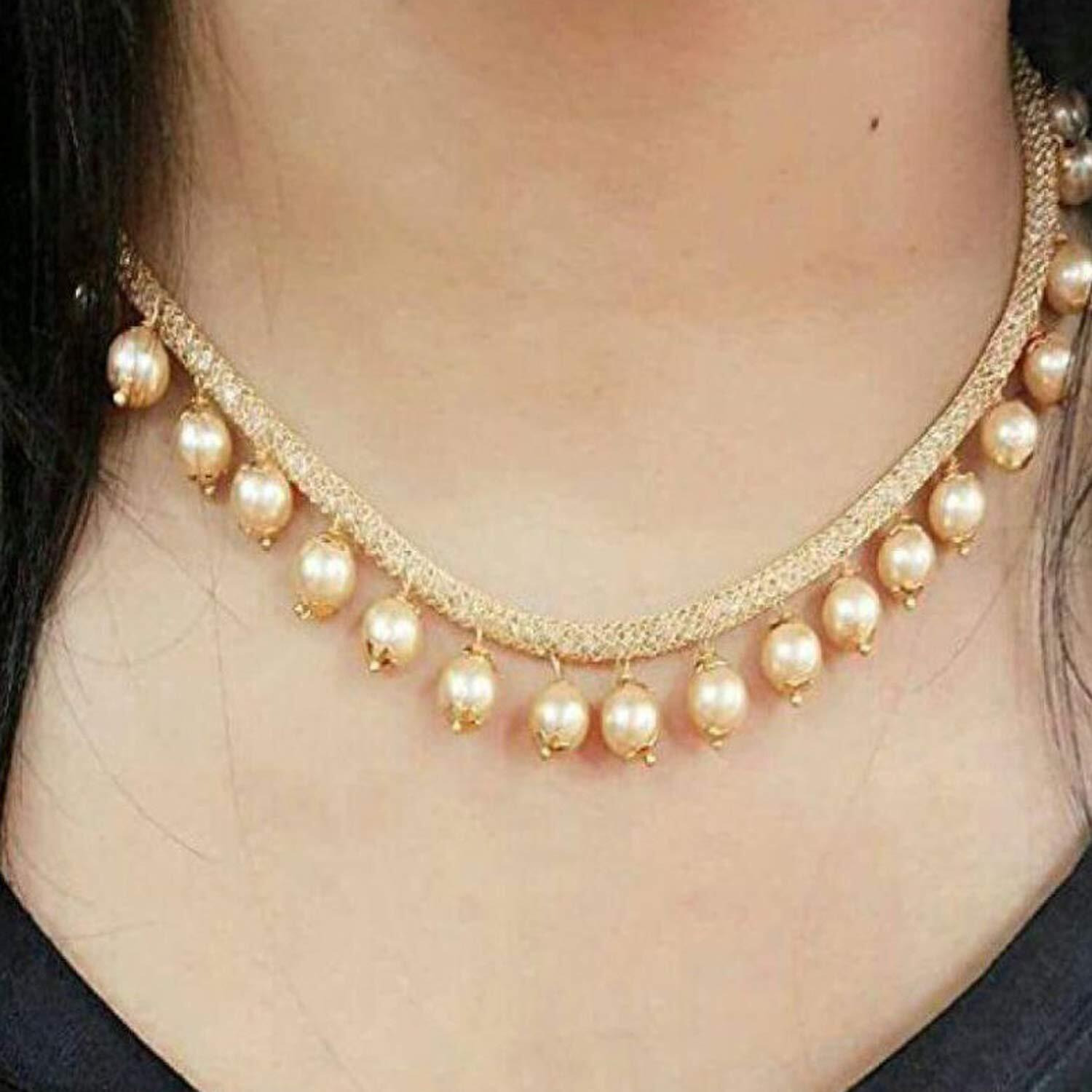 Sukkhi Adorable Gold Plated Wedding Jewellery Pearl Choker Necklace Set For Women (N82087_D1)