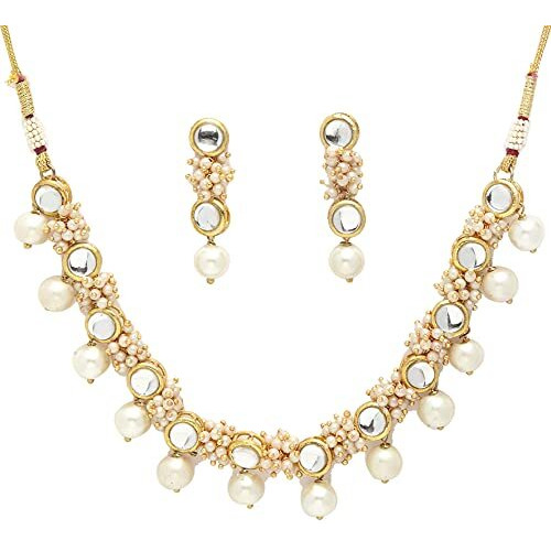 Karatcart Womens Gold-Plated Pearl Ball and Kundan Studded Handcrafted Choker Necklace Set