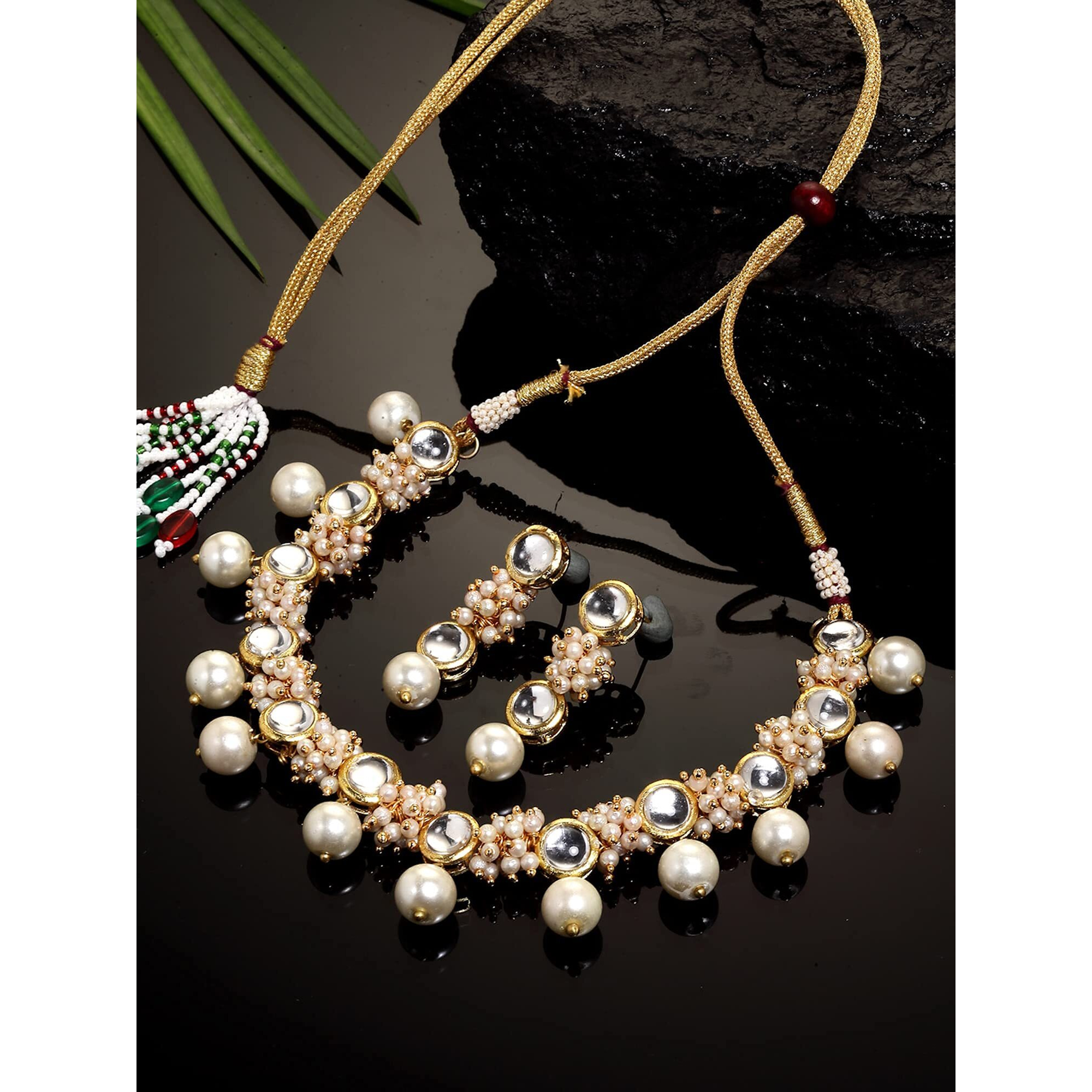 Karatcart Womens Gold-Plated Pearl Ball and Kundan Studded Handcrafted Choker Necklace Set