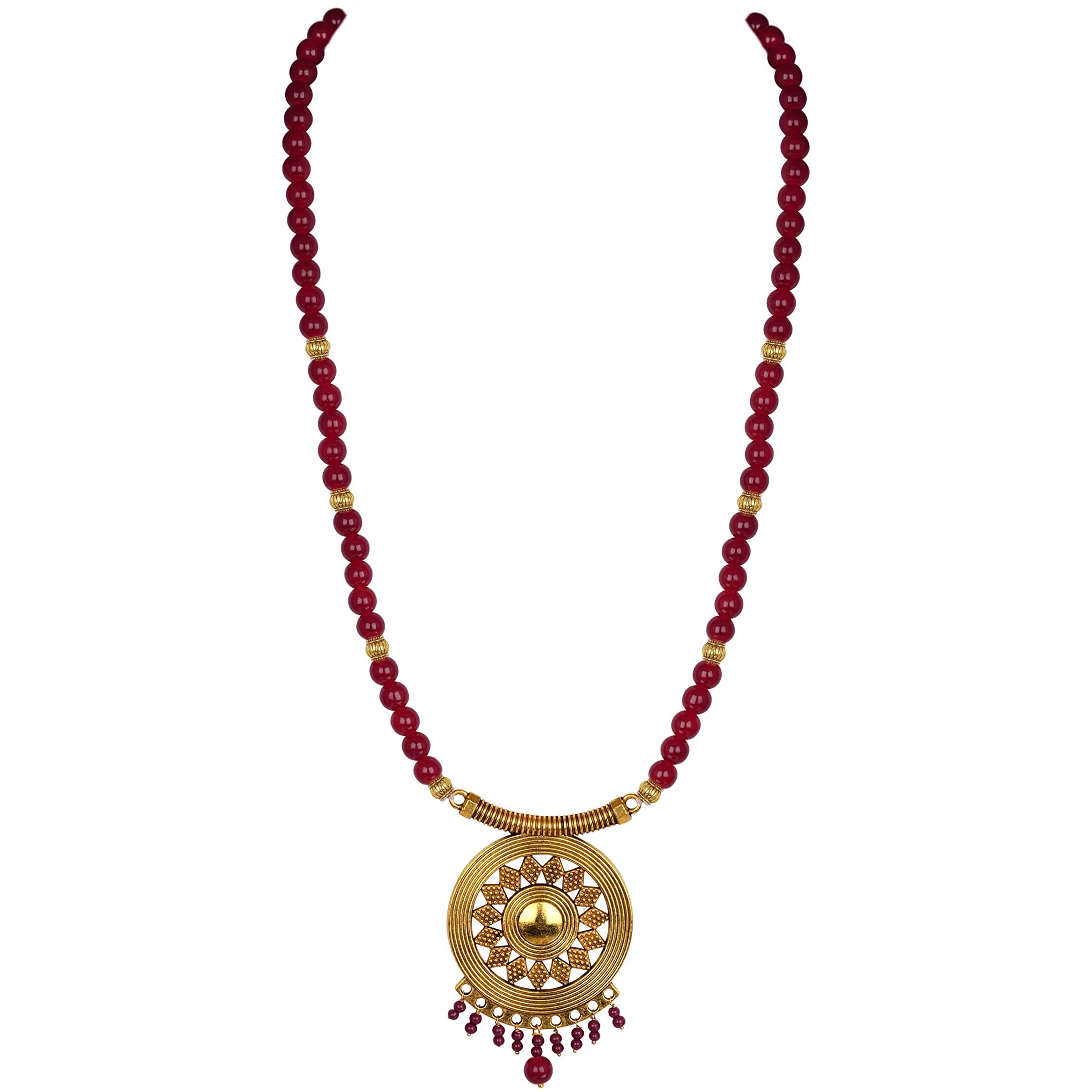 JFL - Jewellery for Less Gold Plated Floral Onyx Stone Necklace Set for Women (Maroon),Valentine