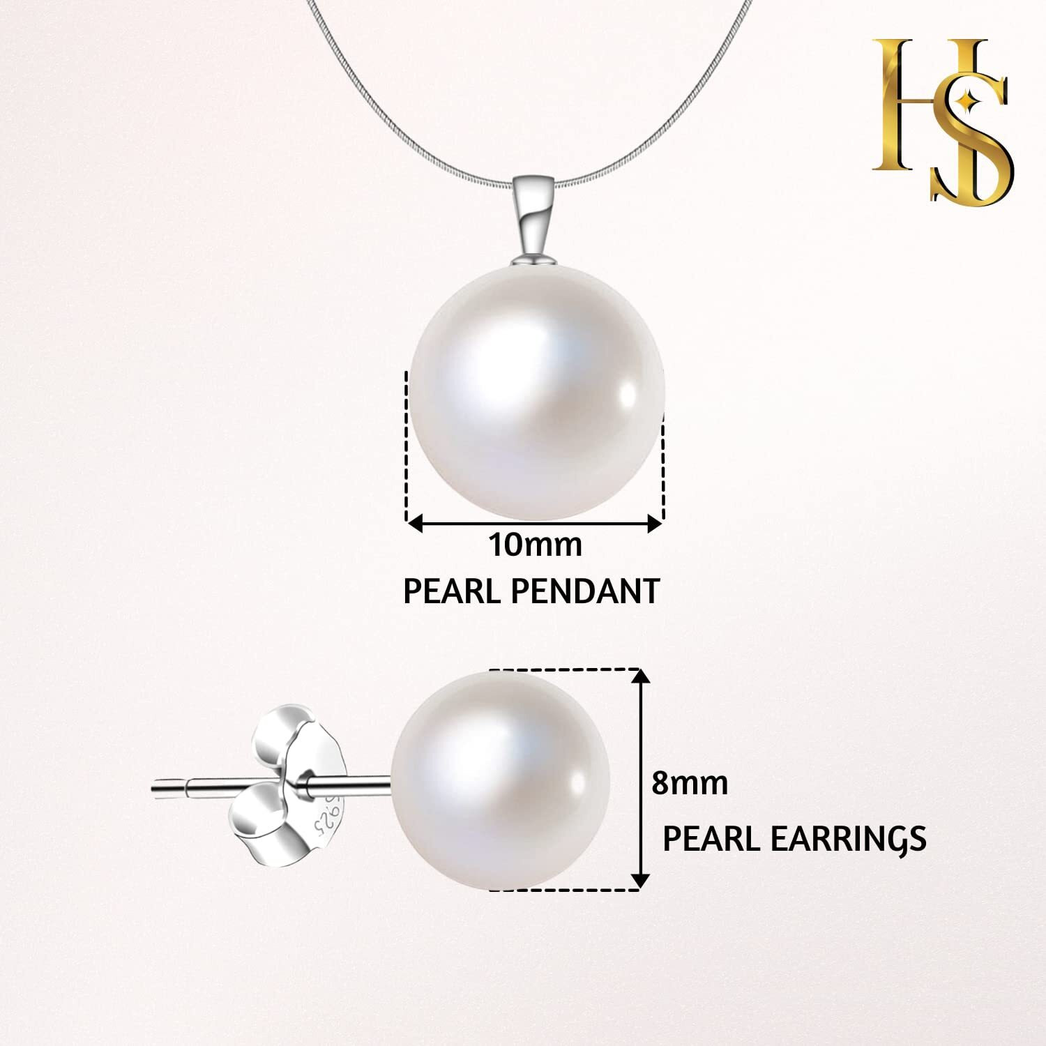 HighSpark Pearl Earrings Pendant Chain Set | 92.5 Sterling Silver & Brilliant Lustre Pearls | Lovely Gift for Women & Girls - Pearl Set