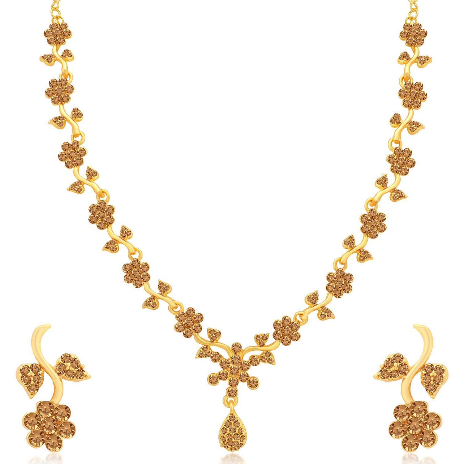 Sukkhi Floral Gold Plated Wedding Jewellery LCT Stone Necklace Set for Women (N79653_D1)