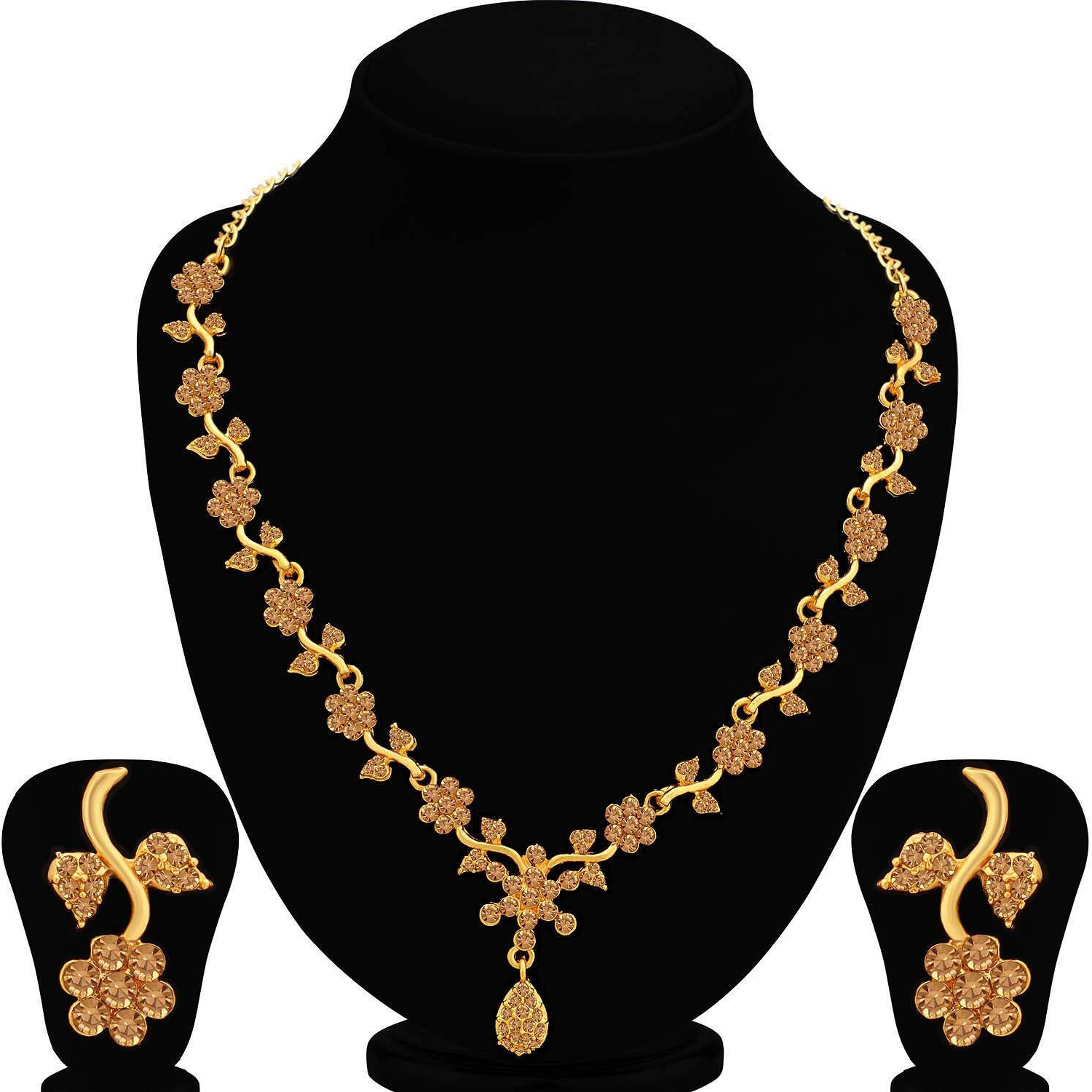 Sukkhi Floral Gold Plated Wedding Jewellery LCT Stone Necklace Set for Women (N79653_D1)