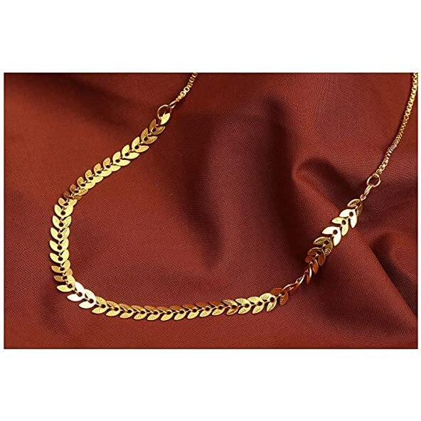 JFL - Jewellery for Less Combo of One Gram Gold Plated Latest Leaf Design Chain and Fancy Leaf Mangalsutra with Black Beaded Chain for Women & Girls,Valentine