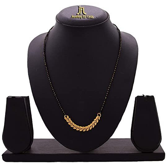 JFL - Jewellery for Less Combo of One Gram Gold Plated Latest Leaf Design Chain and Fancy Leaf Mangalsutra with Black Beaded Chain for Women & Girls,Valentine