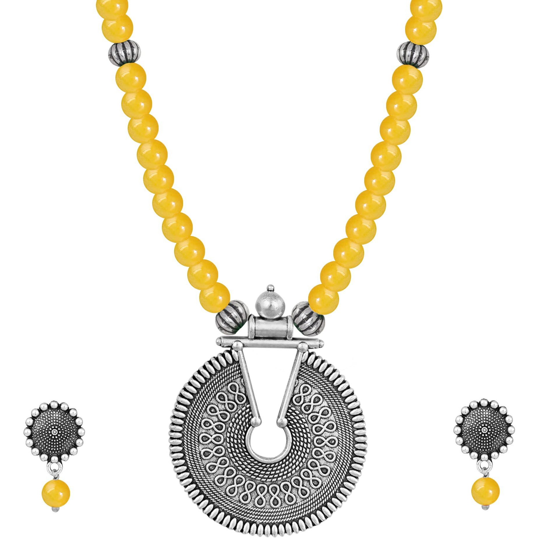 JFL - Jewellery for Less Fashionable Oxidized German Silver Key Hole Beaded Necklace with 1 pair of Earrings Set for Women and Girls(Yellow,Valentine