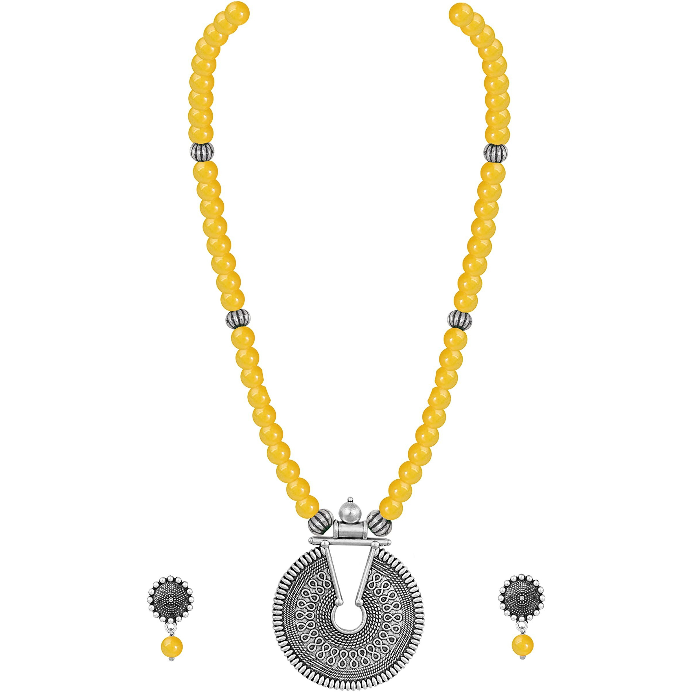 JFL - Jewellery for Less Fashionable Oxidized German Silver Key Hole Beaded Necklace with 1 pair of Earrings Set for Women and Girls(Yellow,Valentine