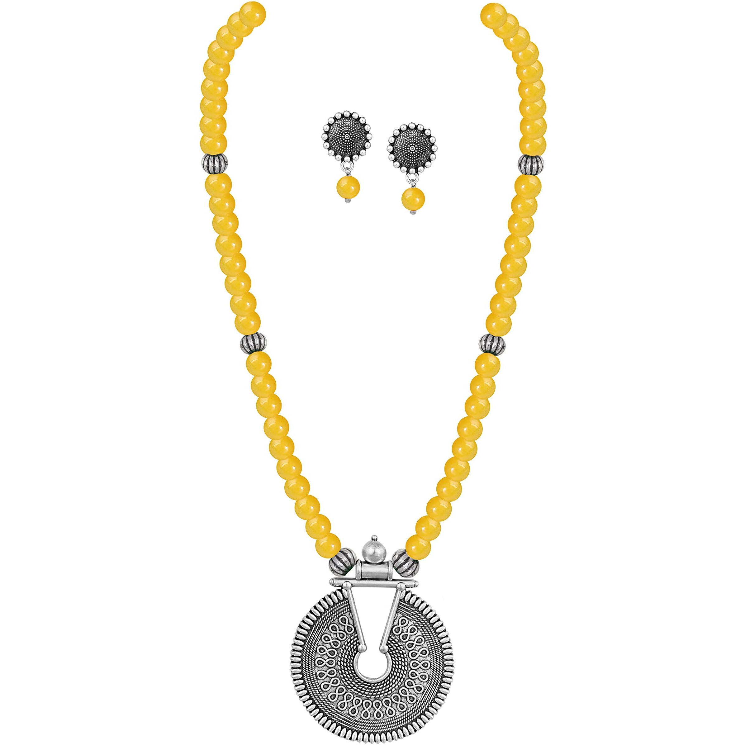 JFL - Jewellery for Less Fashionable Oxidized German Silver Key Hole Beaded Necklace with 1 pair of Earrings Set for Women and Girls(Yellow,Valentine