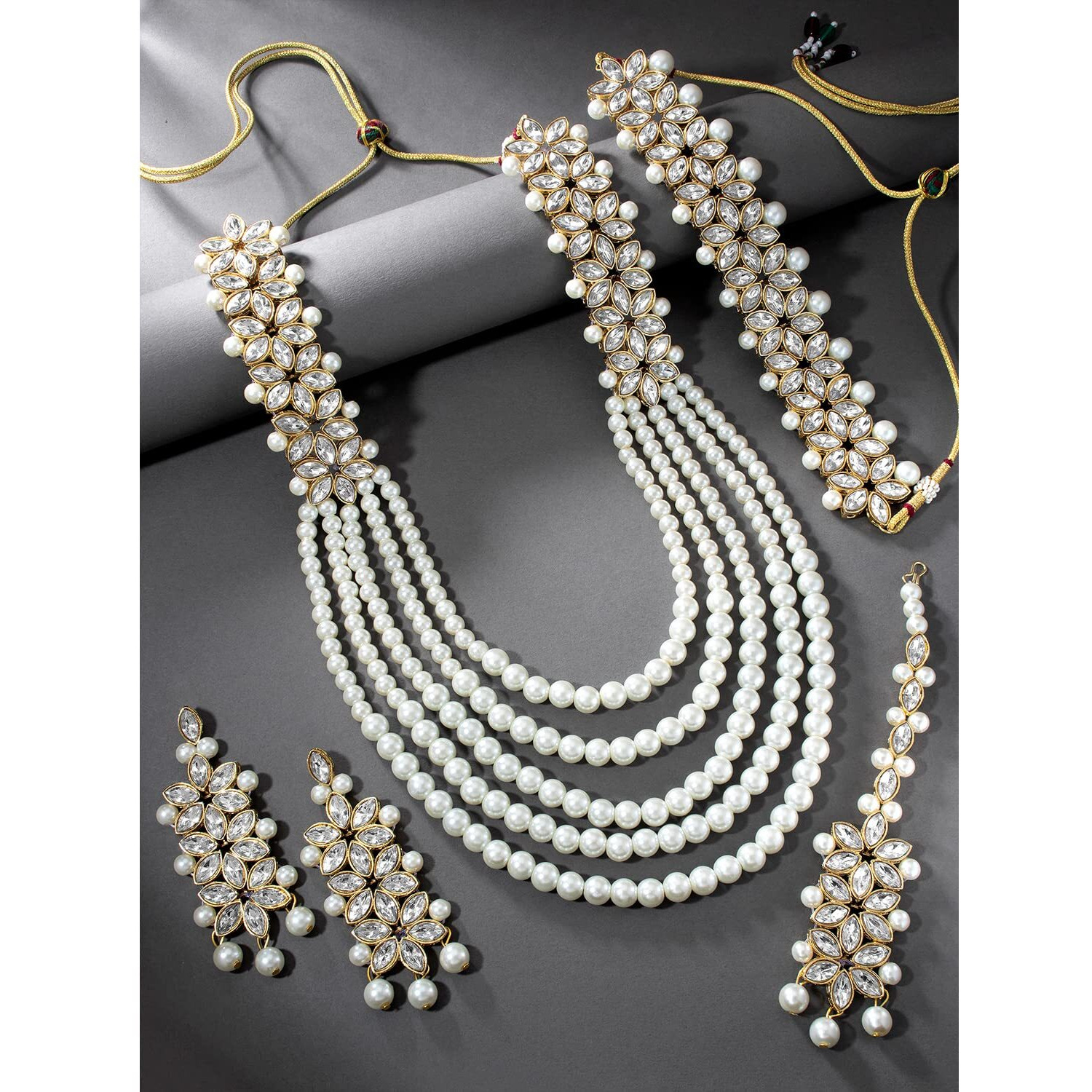 Peora Indian Traditional Gold Plated Kundan Faux Pearl Wedding Bridal Necklace Jewellery Set with Earring Maang Tikka for Women Girls