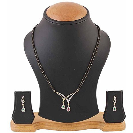 ZENEME Fashion American Diamond Gold Plated Designer Mangalsutra Combo 2 Jewellery for Women (Design-28)