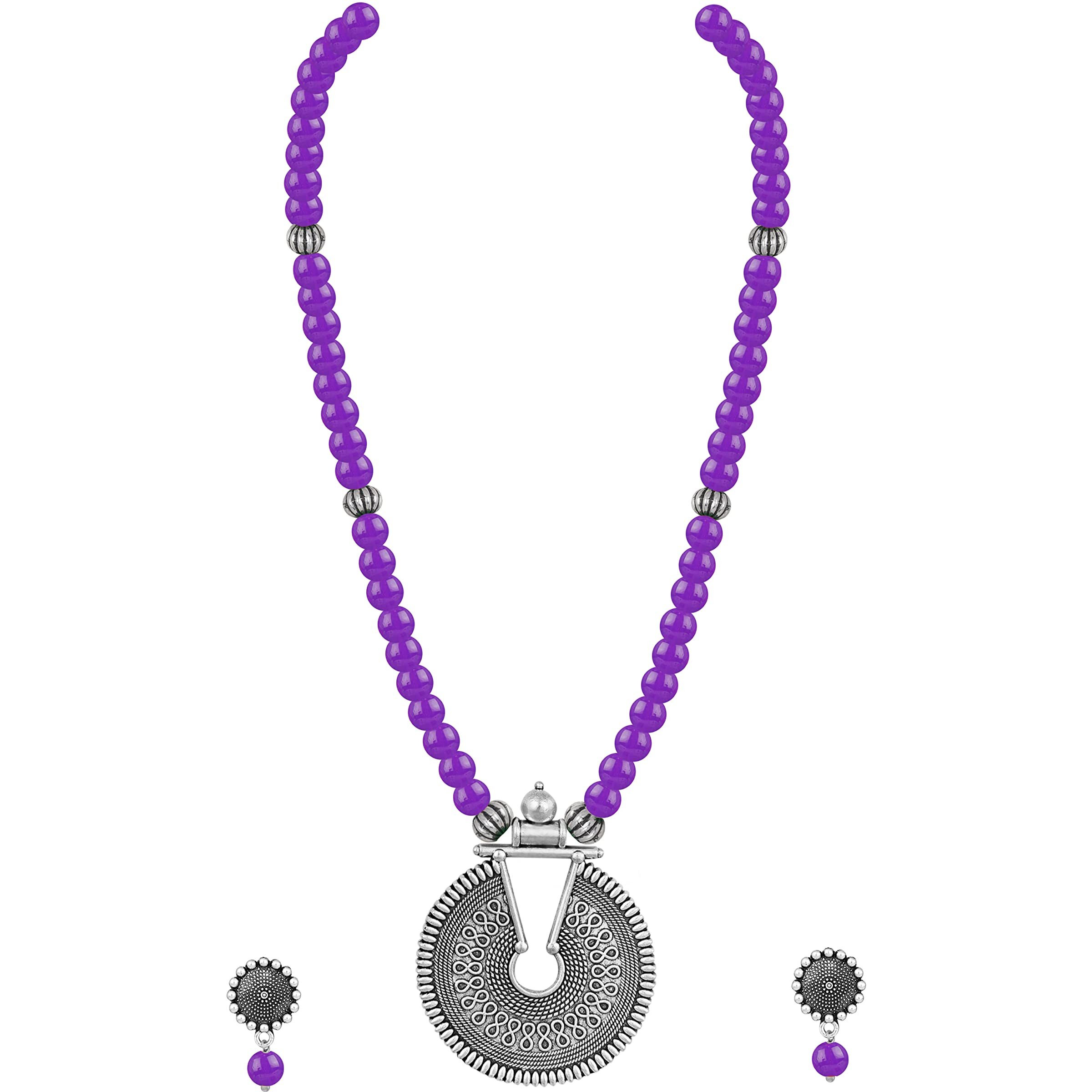 JFL - Jewellery for Less Fashionable Oxidized German Silver Key Hole Beaded Necklace with 1 pair of Earrings Set for Women and Girls (Purple),Valentine