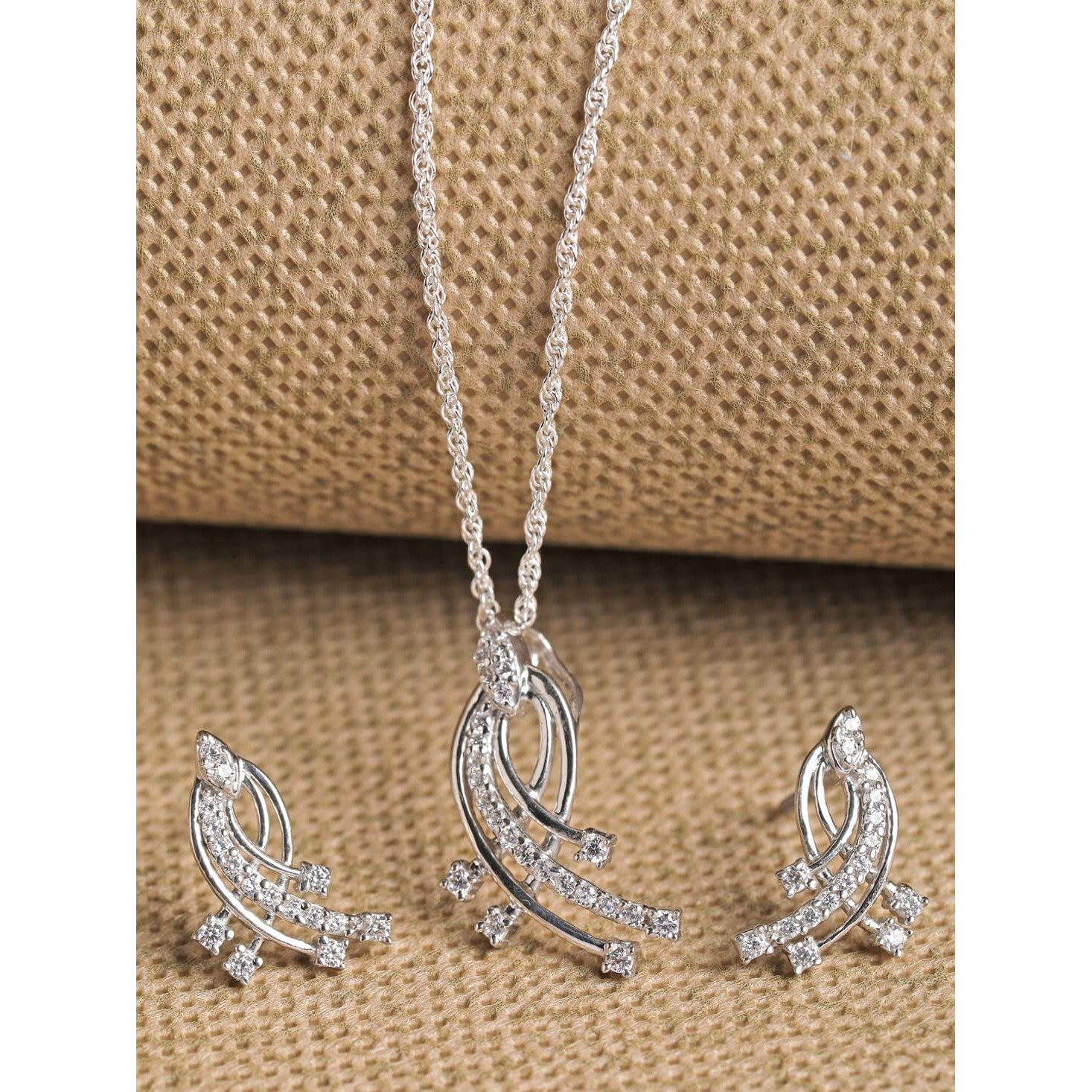 Clara 925 Sterling Silver Iris Pendant Earring Chain Jewellery Set | Rhodium Plated, Swiss Zirconia | Gift for Women & Girls