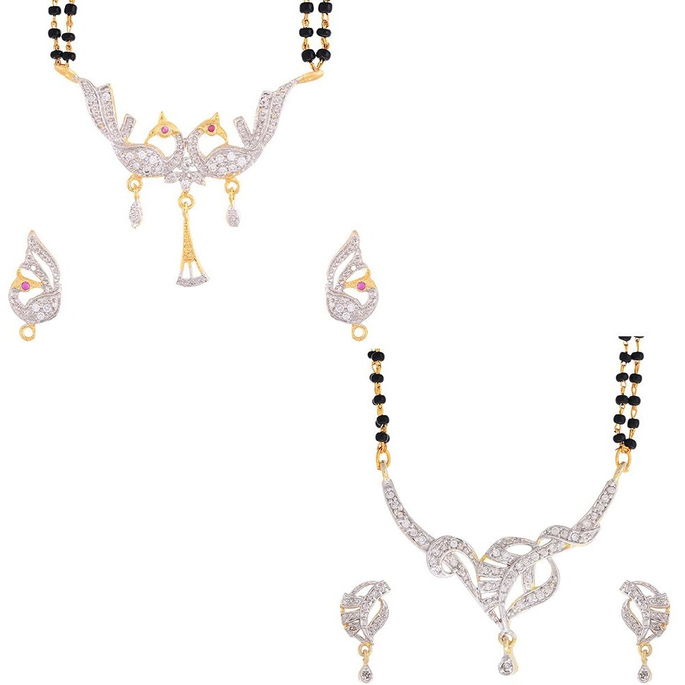 ZENEME Fashion American Diamond Gold Plated Designer Mangalsutra Combo 2 Jewellery for Women (Design-22)