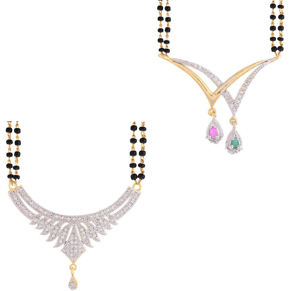 ZENEME Fashion American Diamond Gold Plated Designer Mangalsutra Combo 2 Jewellery for Women (Design-21)