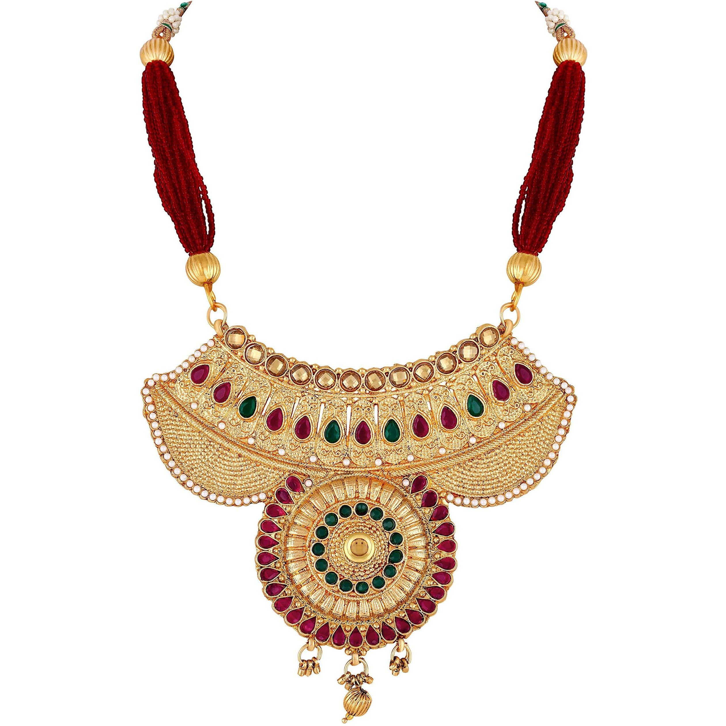 ASMITTA Traditional Bridal Designer Gold Plated Choker Pink & Green & LCT Stone Necklace Set for Women