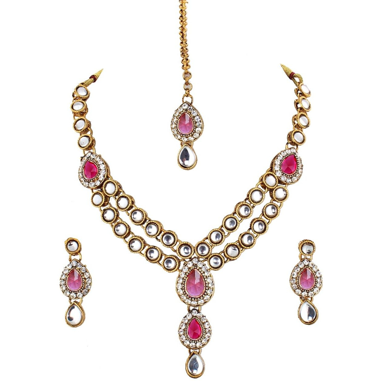 Lucky Jewellery Pink Gold Plated Kundan Jewellery Set for Women (MSK-2-LINE-PINK)