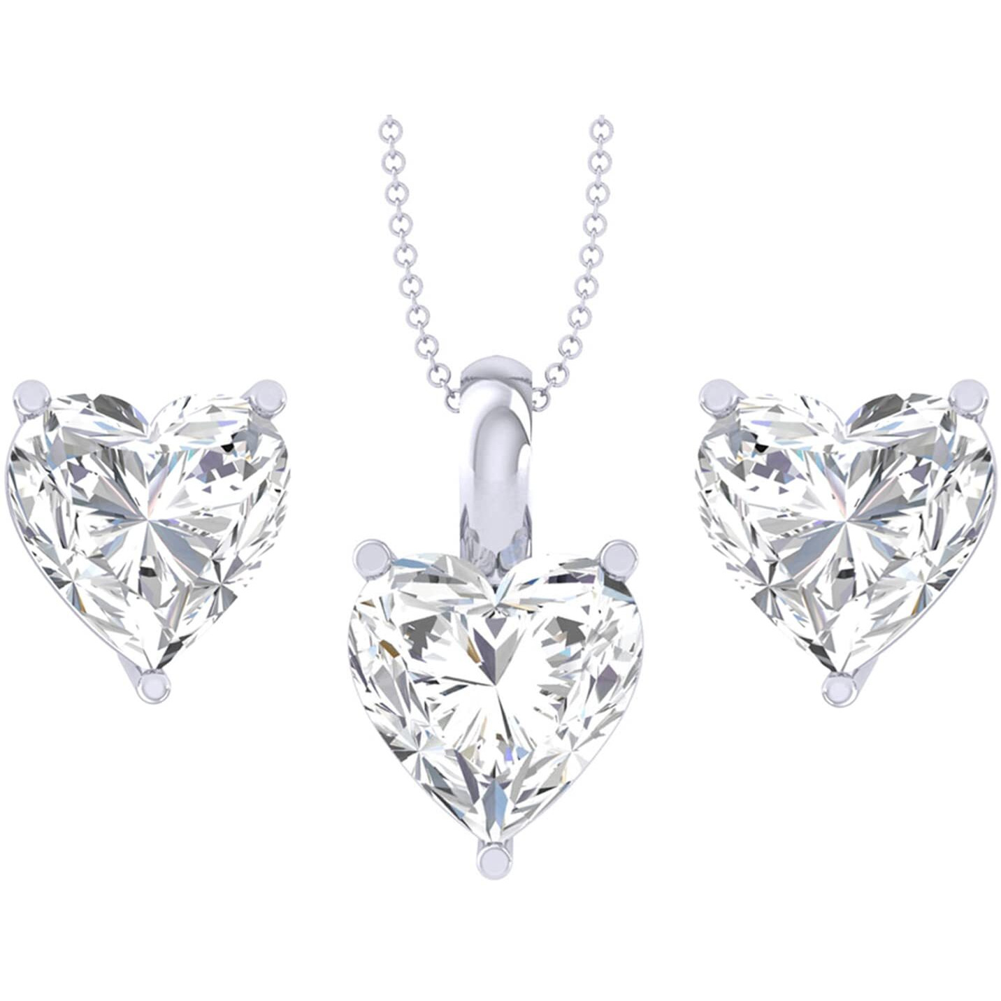 Clara 925 Sterling Silver Heart Solitaire Pendant Earring Chain Jewellery Set | Rhodium Plated, Swiss Zirconia | Gift for Women & Girls