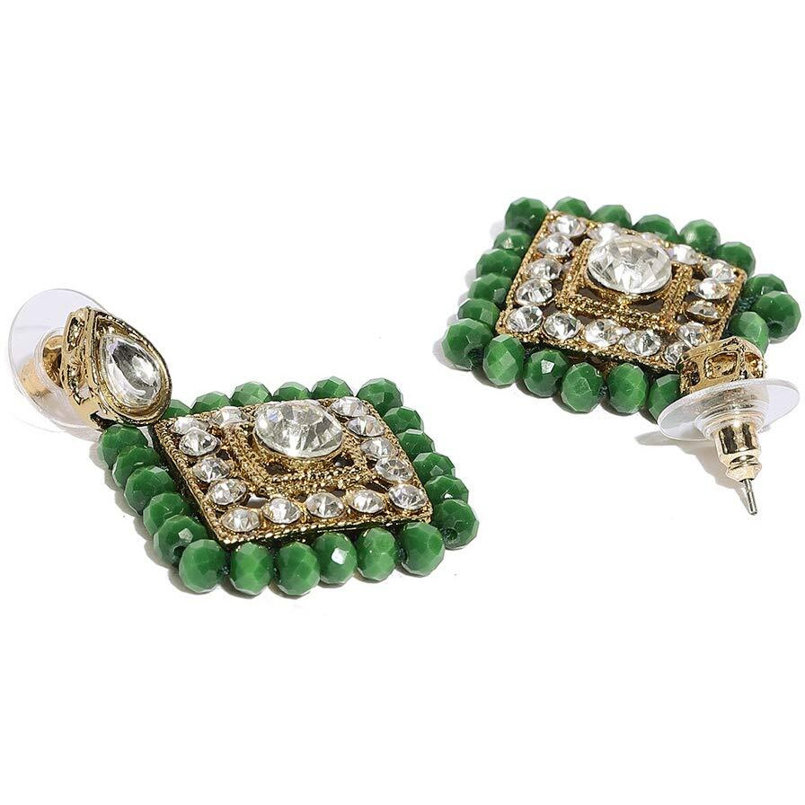 ZAVERI PEARLS Green Beaded Classic Necklace Set For Women-ZPFK9100