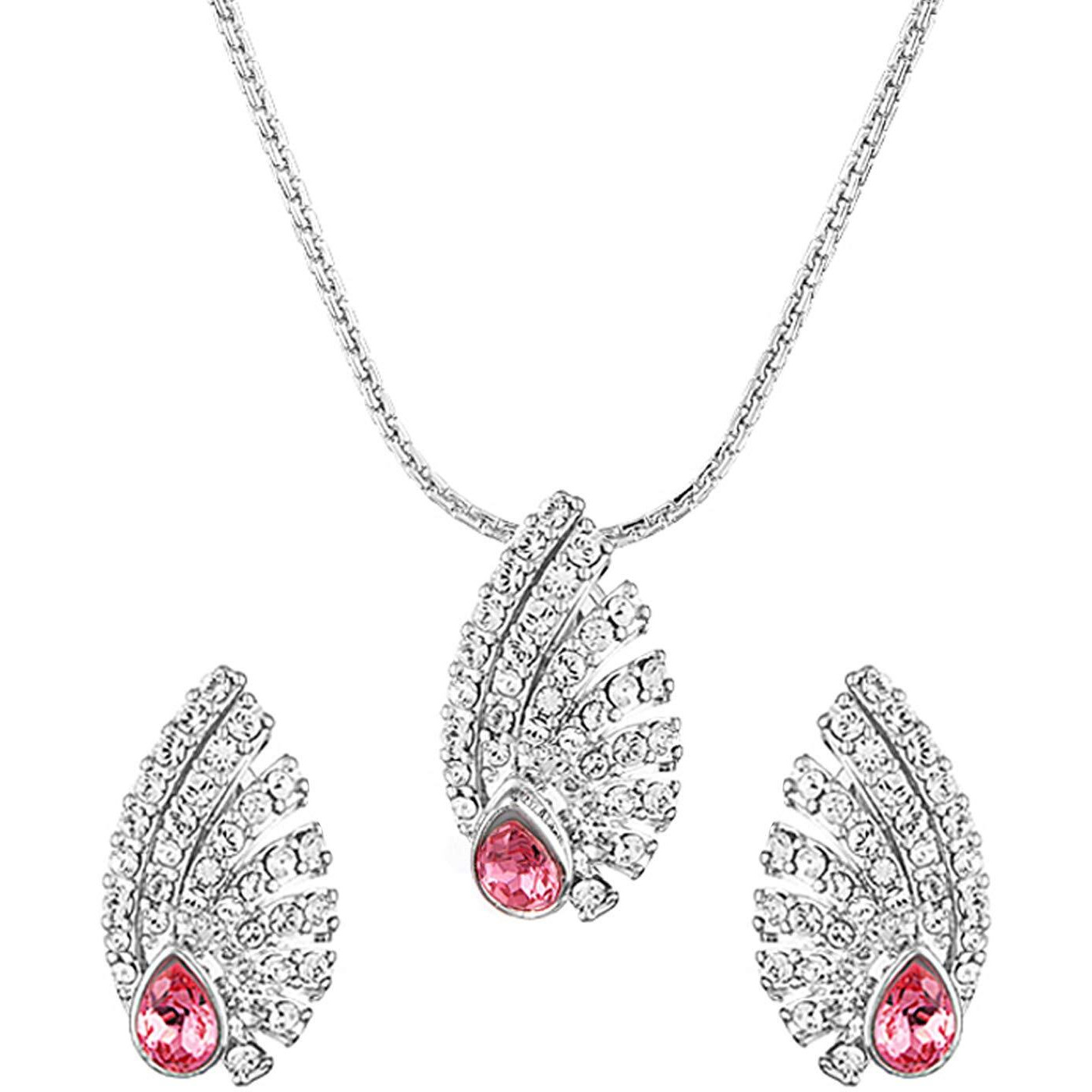 Mahi Pink Shell Rhodium Plated Pendant Set for Women NL1104132R