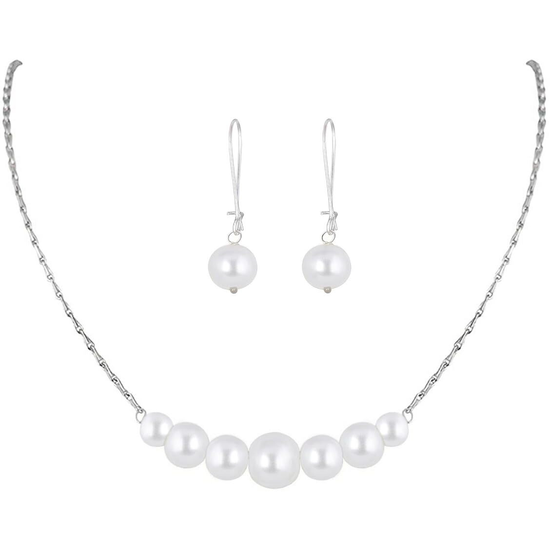 JFL - Jewellery for Less Classic Stylish Trendy Silver Plated Designer Japanese Pearl Pendant Set with Drop Earrings and Chain for Women & Girls.,Valentine