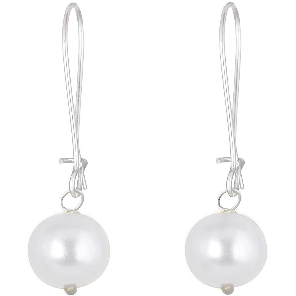 JFL - Jewellery for Less Classic Stylish Trendy Silver Plated Designer Japanese Pearl Pendant Set with Drop Earrings and Chain for Women & Girls.,Valentine