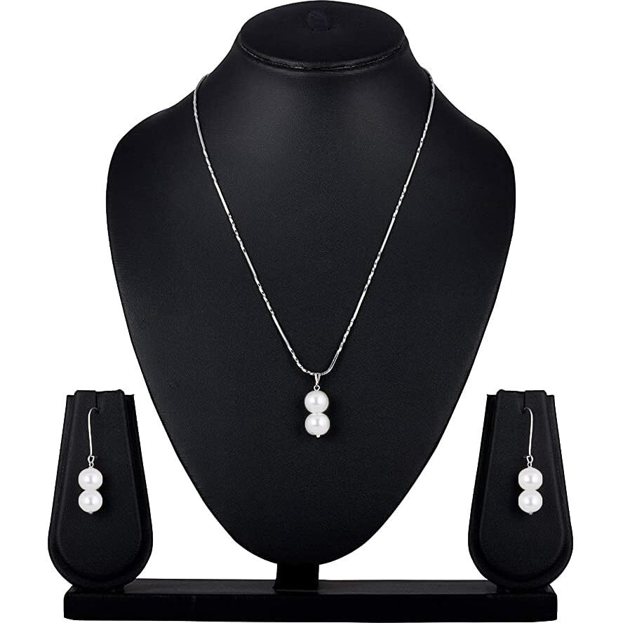 JFL - Jewellery for Less Classic Stylish Trendy Silver Plated Designe Japanese Pearl Pendant Set for Women & Girls Office and Casual Wear,Valentine