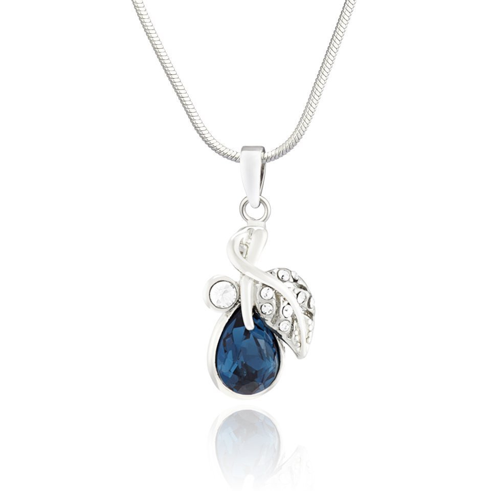 Mahi Blue Leaf Rhodium Plated Floral Pendant Set for Women NL1104107RBlu