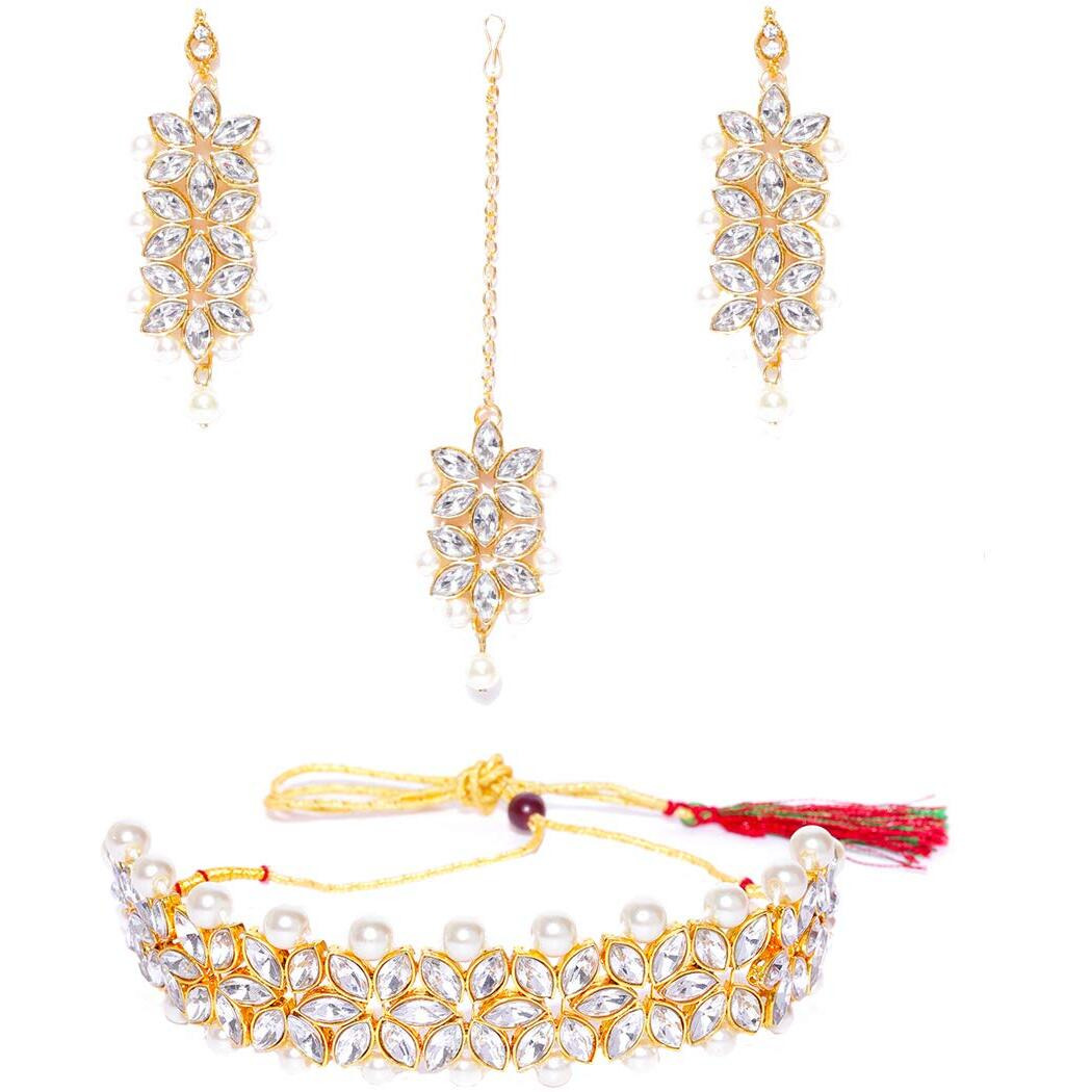 Jewels Galaxy Womens Necklace Jewellery Set (Gold, CT-NCKK-44082)