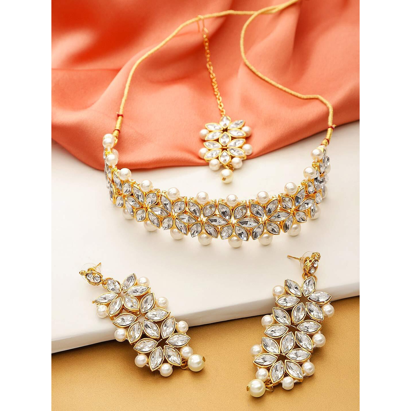 Jewels Galaxy Womens Necklace Jewellery Set (Gold, CT-NCKK-44082)