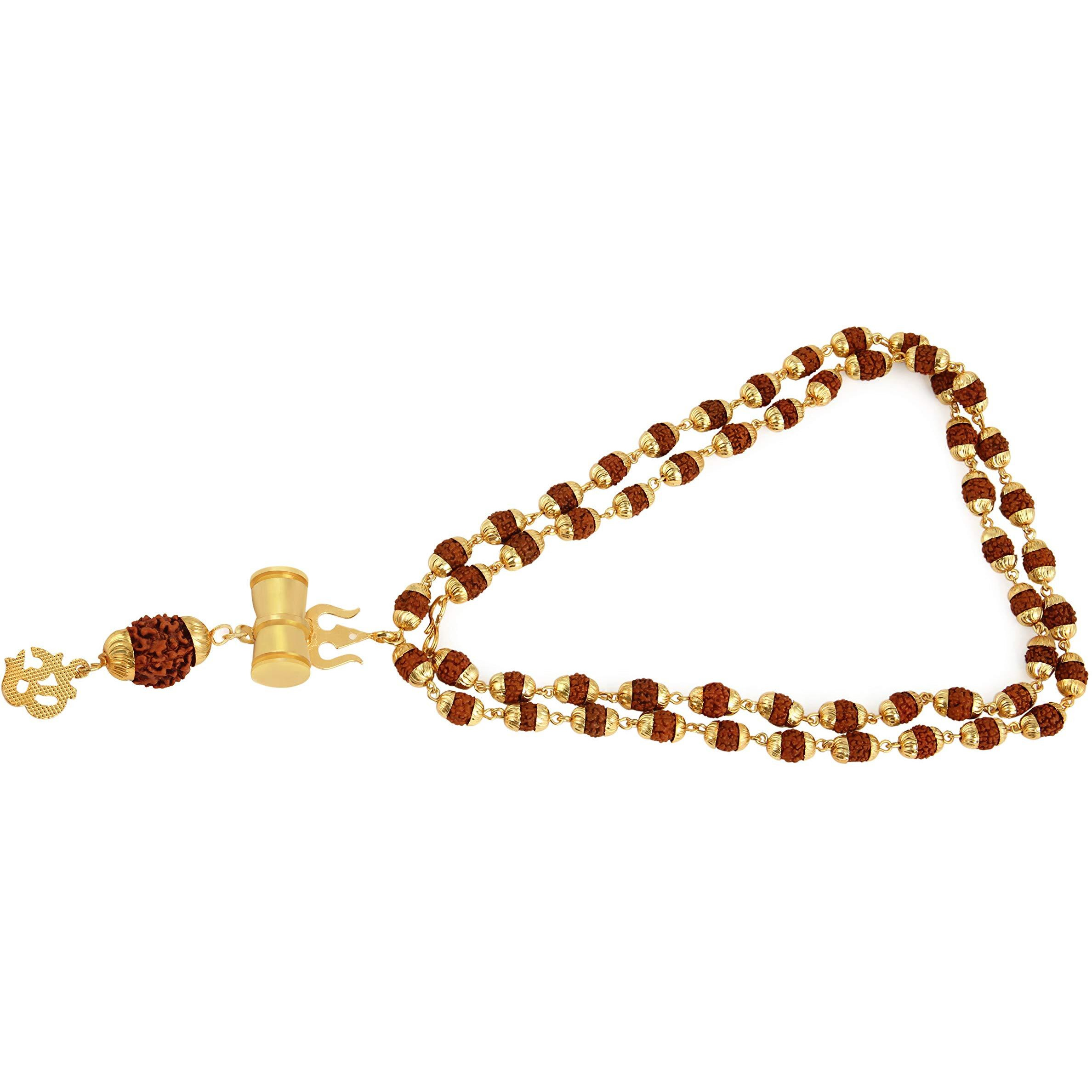 Charms Rudraksh Gold Plated Shiva Om Inspired Mala Pendant Set For Men & Women