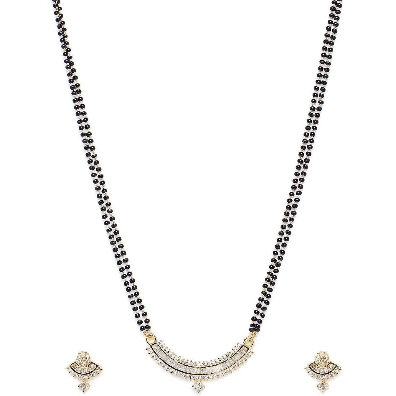 PANASH White Gold-Toned CZ Stone-Studded Mangalsutra and Earrings Set for Women