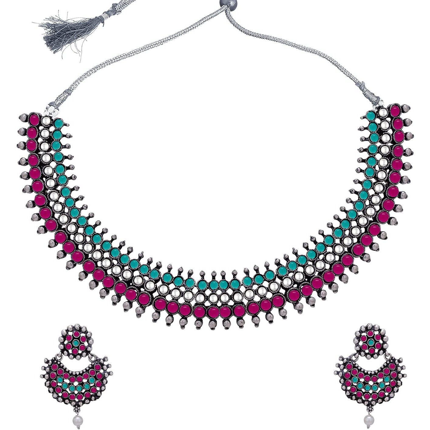 Sukkhi Encrusted Oxidised Colour Stone Choker Necklace Set For Women (NS102092)