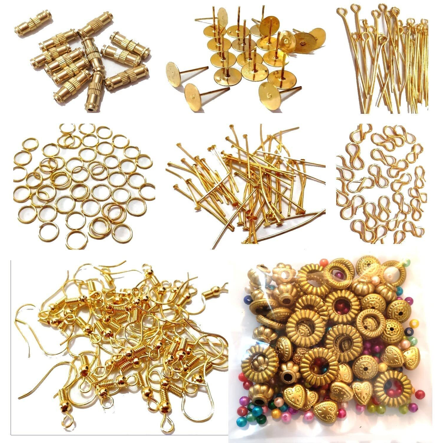 Get-Set-Go (230+ Pieces) Gold Color - Jewellery Making Accessories Kit for Chains, Bracelet, Necklace, Earrings, Free Artistic Golden Beads, Pearls & Fancy Beads(Small Pack)