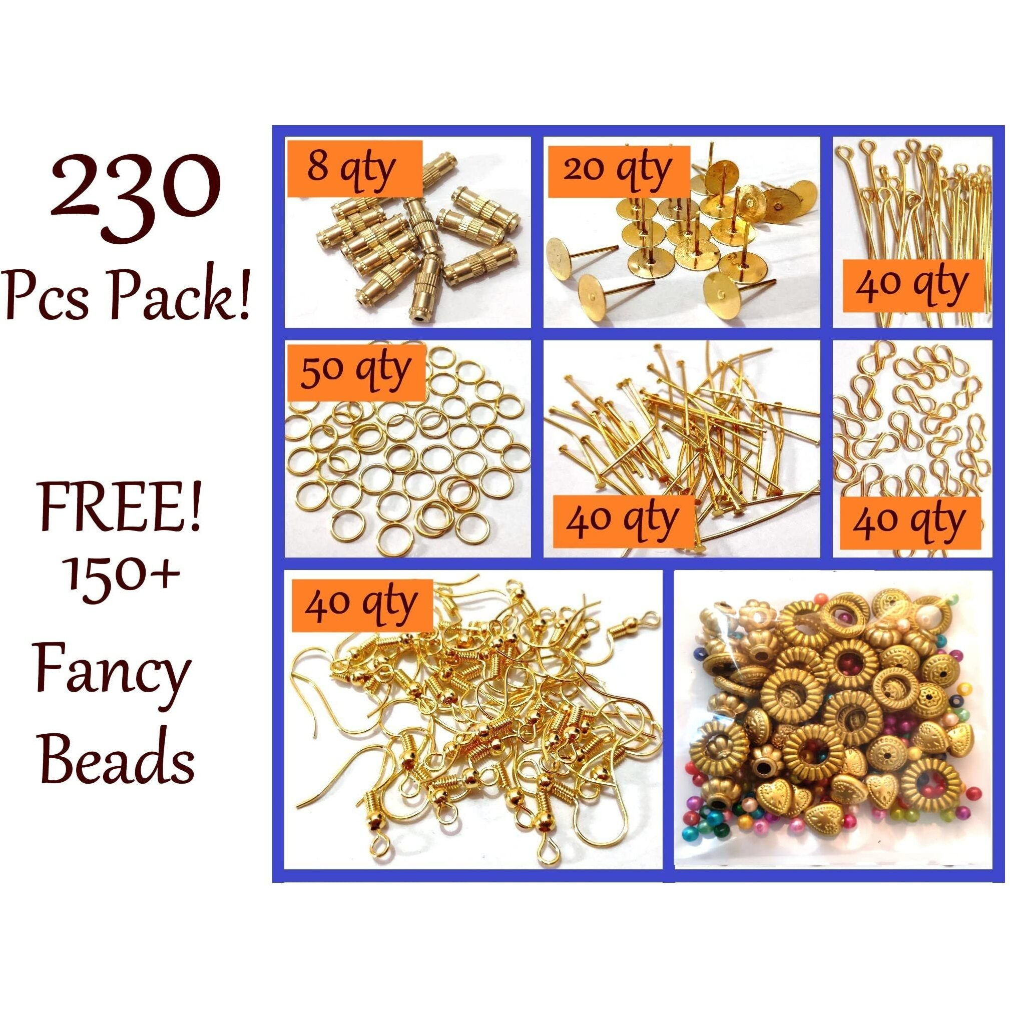 Get-Set-Go (230+ Pieces) Gold Color - Jewellery Making Accessories Kit for Chains, Bracelet, Necklace, Earrings, Free Artistic Golden Beads, Pearls & Fancy Beads(Small Pack)