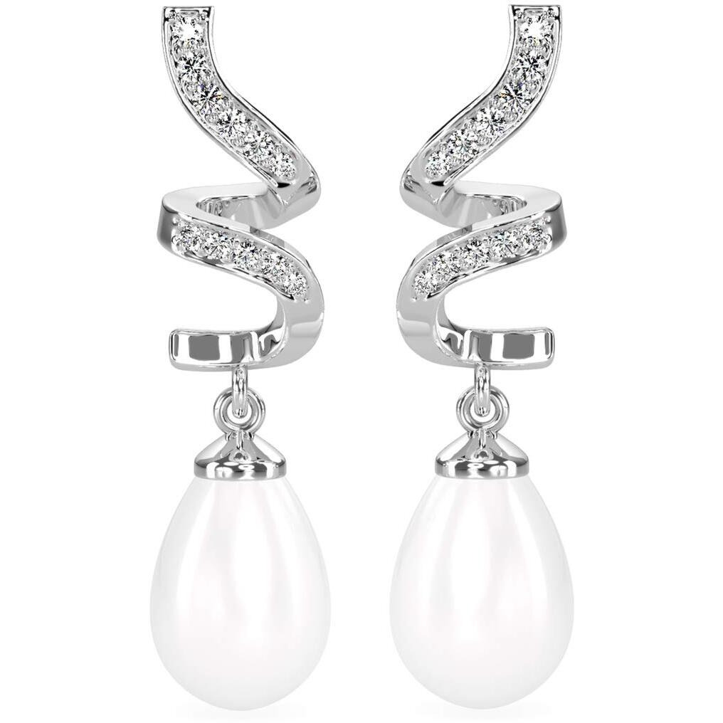 CLARA 925 Sterling Silver Pearl Twist Earrings | Rhodium Plated, Swiss Zirconia, Screw Back | Gift for Women & Girls